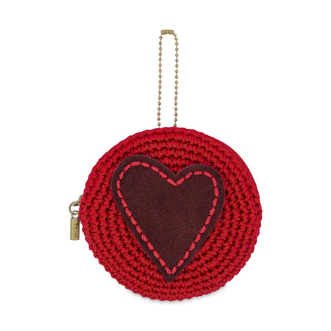 The Sak Circle Coin Pouch - Hand Crochet - Scarlet Black Cherry Heart