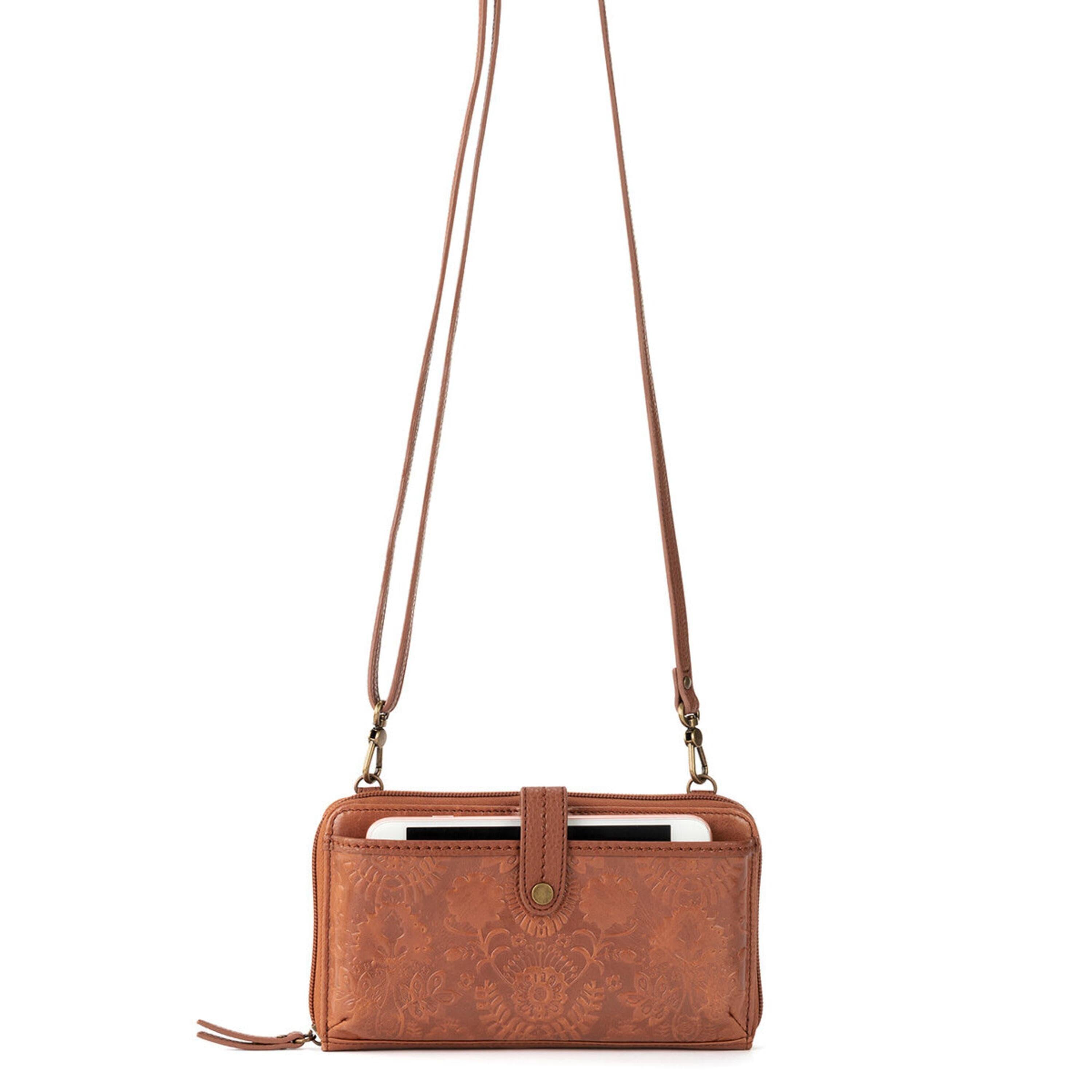 The Sak Iris Smartphone Wallet - Leather - Tobacco Floral Embossed