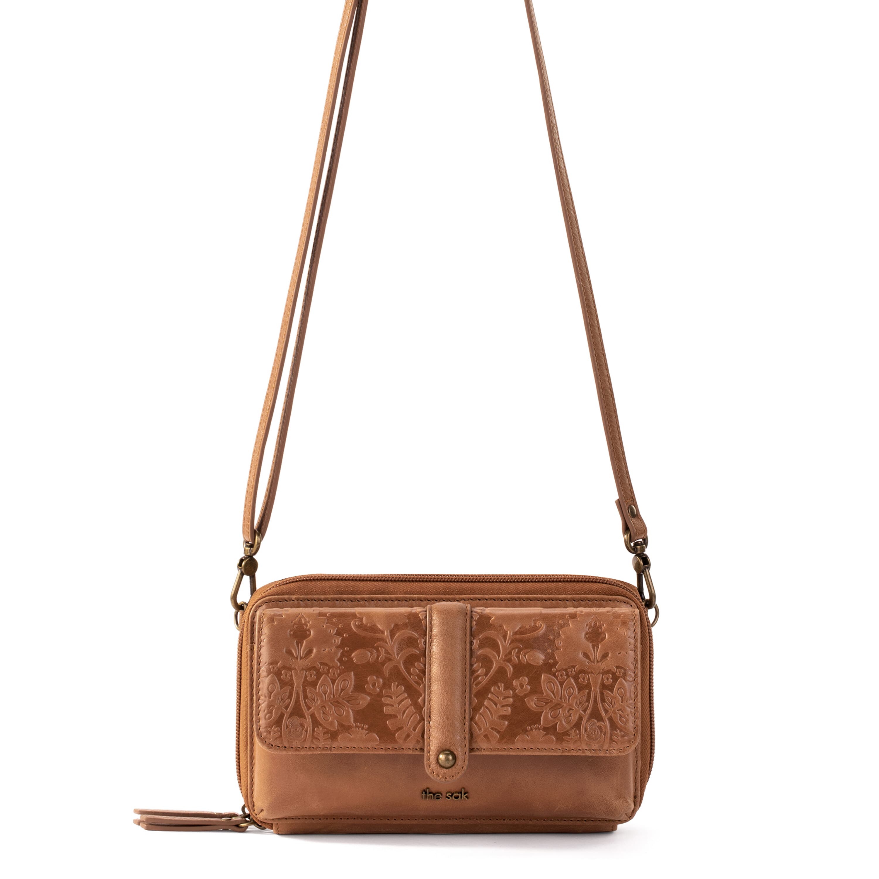 The Sak Sequoia XL Smartphone Wallet - Leather - Tobacco Floral Embossed