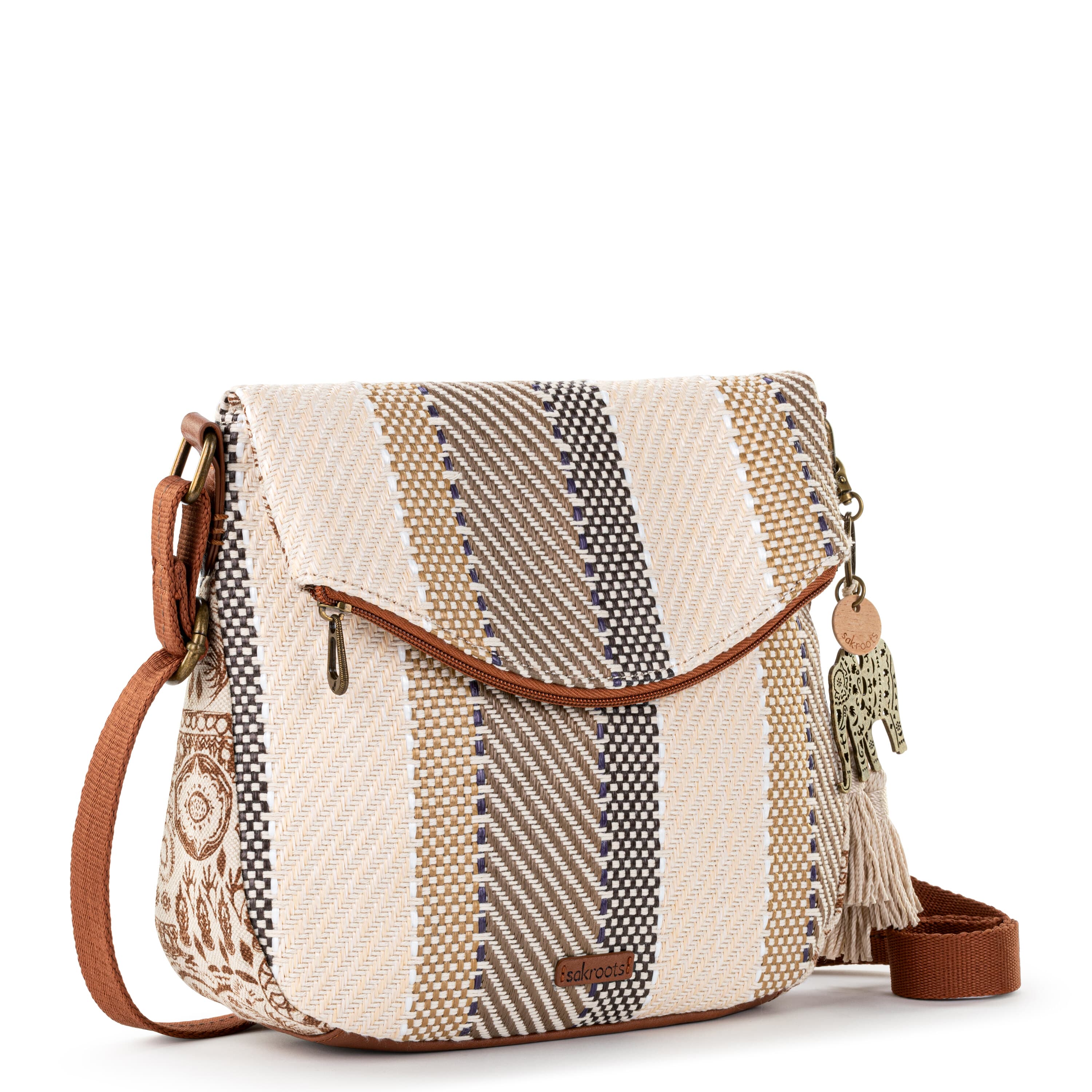 Sakroots Foldover Crossbody - Straw - Tobacco Batik World Woven