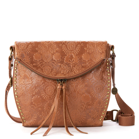 The Sak Silverlake Flap Crossbody - Leather - Tobacco Floral Embossed