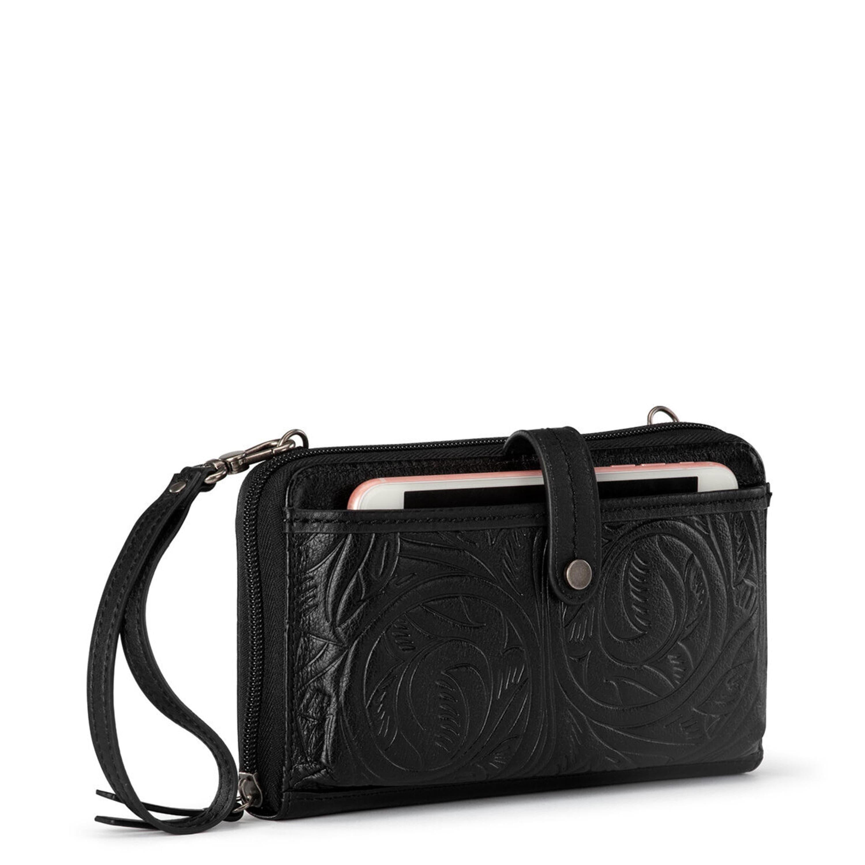 The Sak Iris Smartphone Wallet - Leather - Black Leaf Embossed