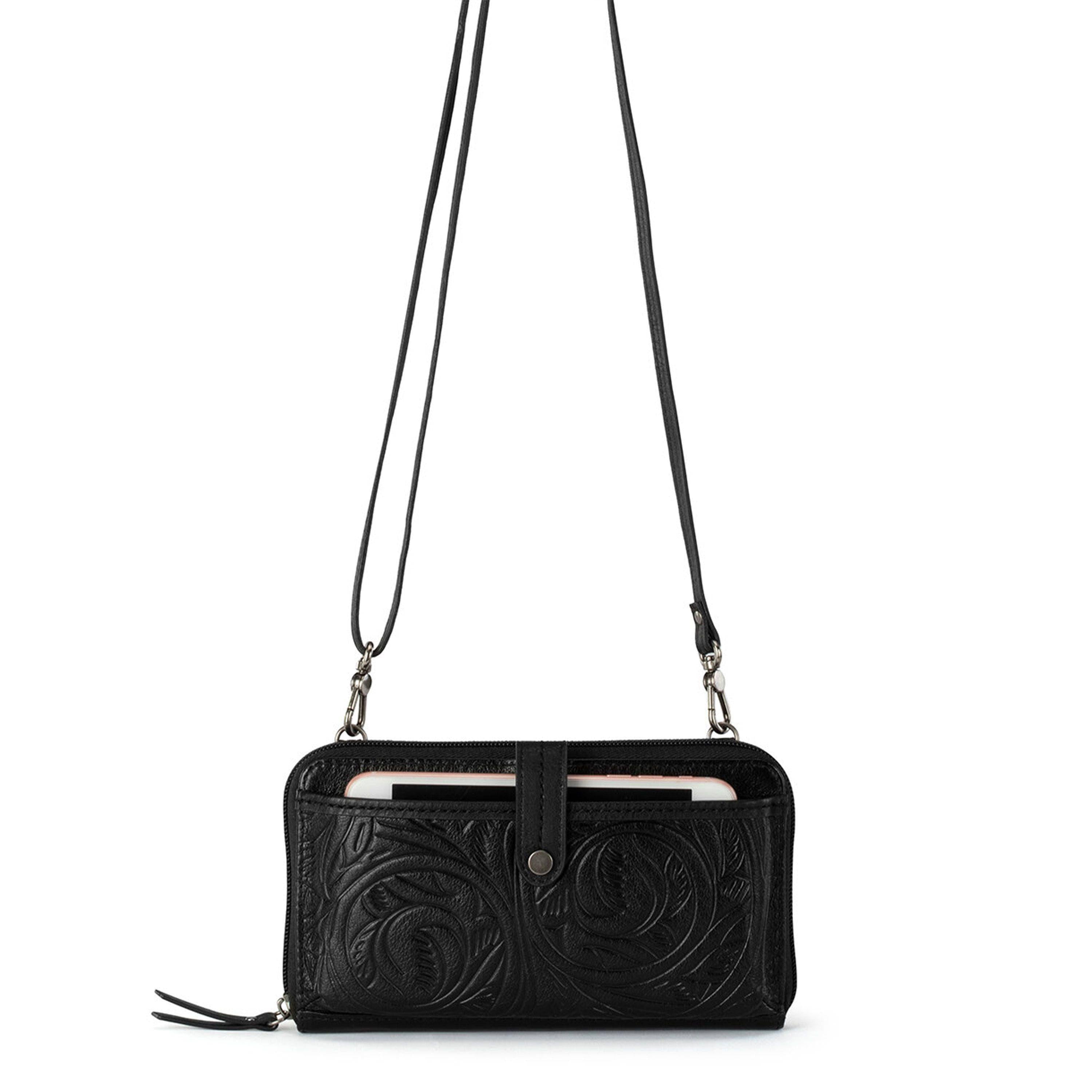 The Sak Iris Smartphone Wallet - Leather - Black Leaf Embossed