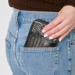 The Sak Iris Card Wallet - Leather - Black Leaf Embossed