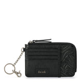 The Sak Iris Card Wallet - Leather - Black Leaf Embossed