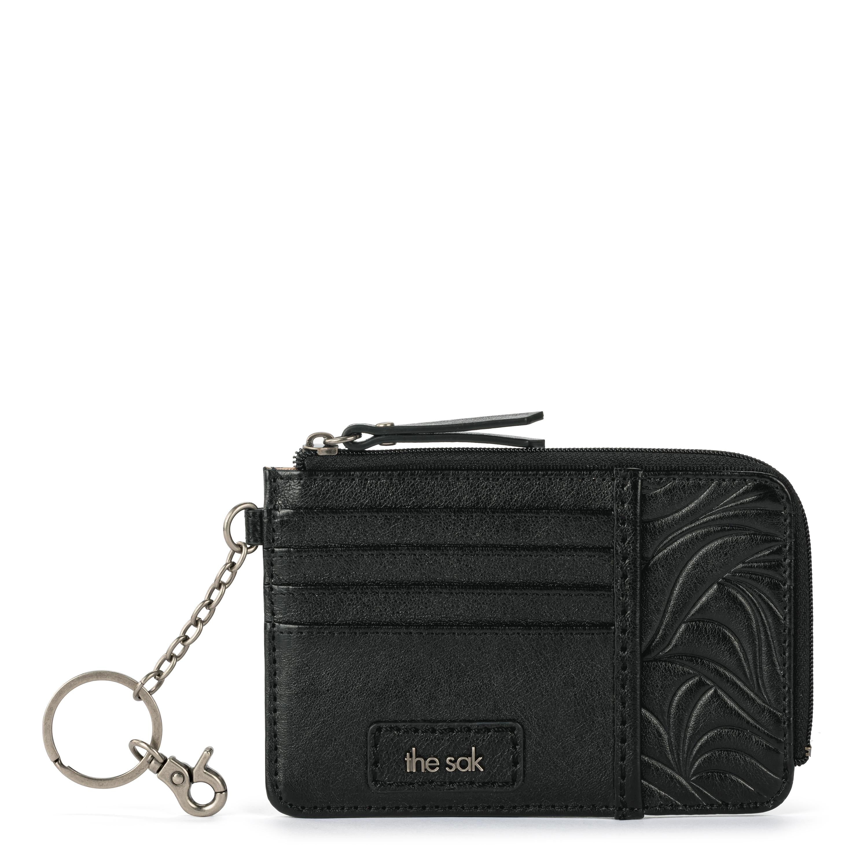 The Sak Iris Card Wallet - Leather - Black Leaf Embossed
