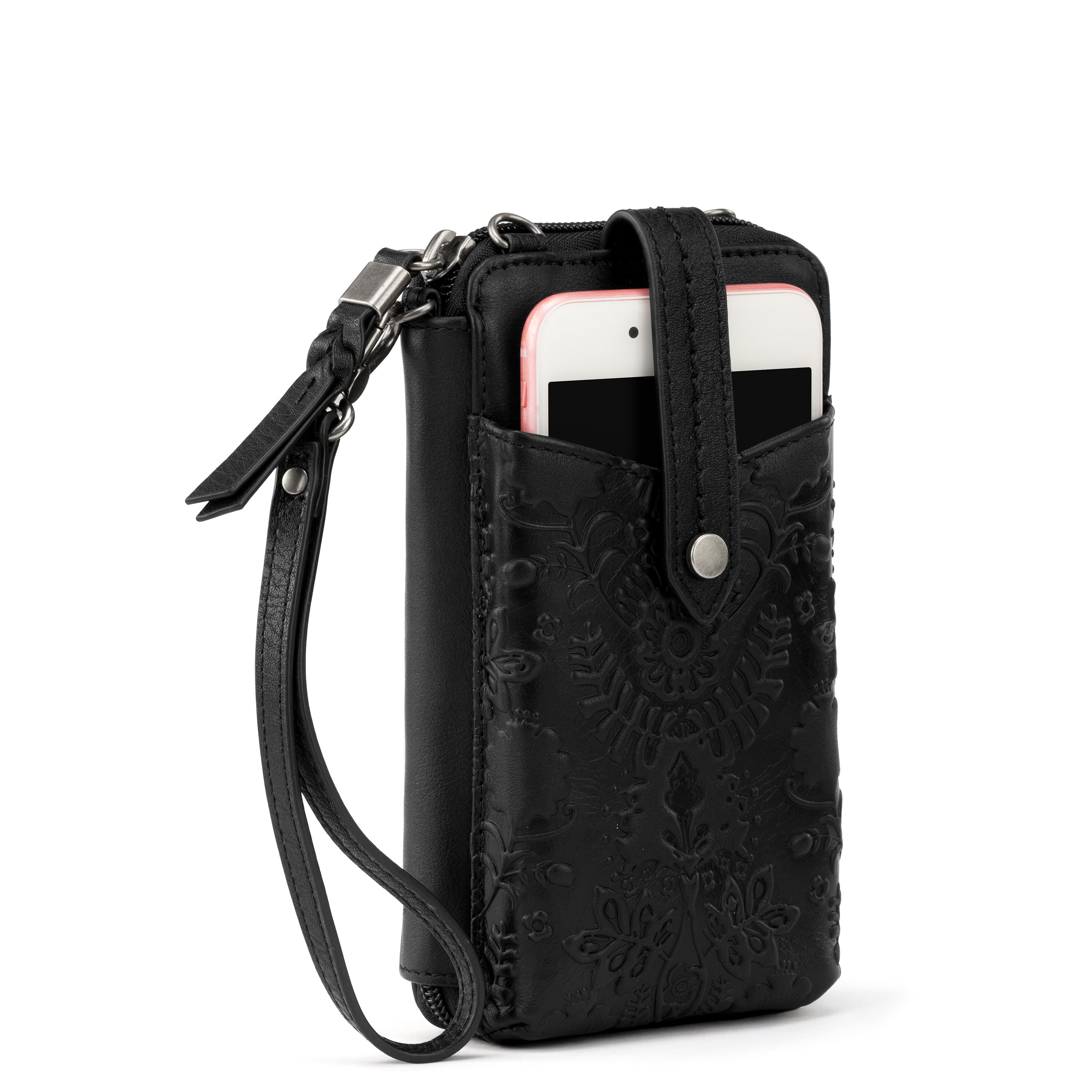 The Sak Silverlake Smartphone Wallet - Leather - Black Floral Embossed