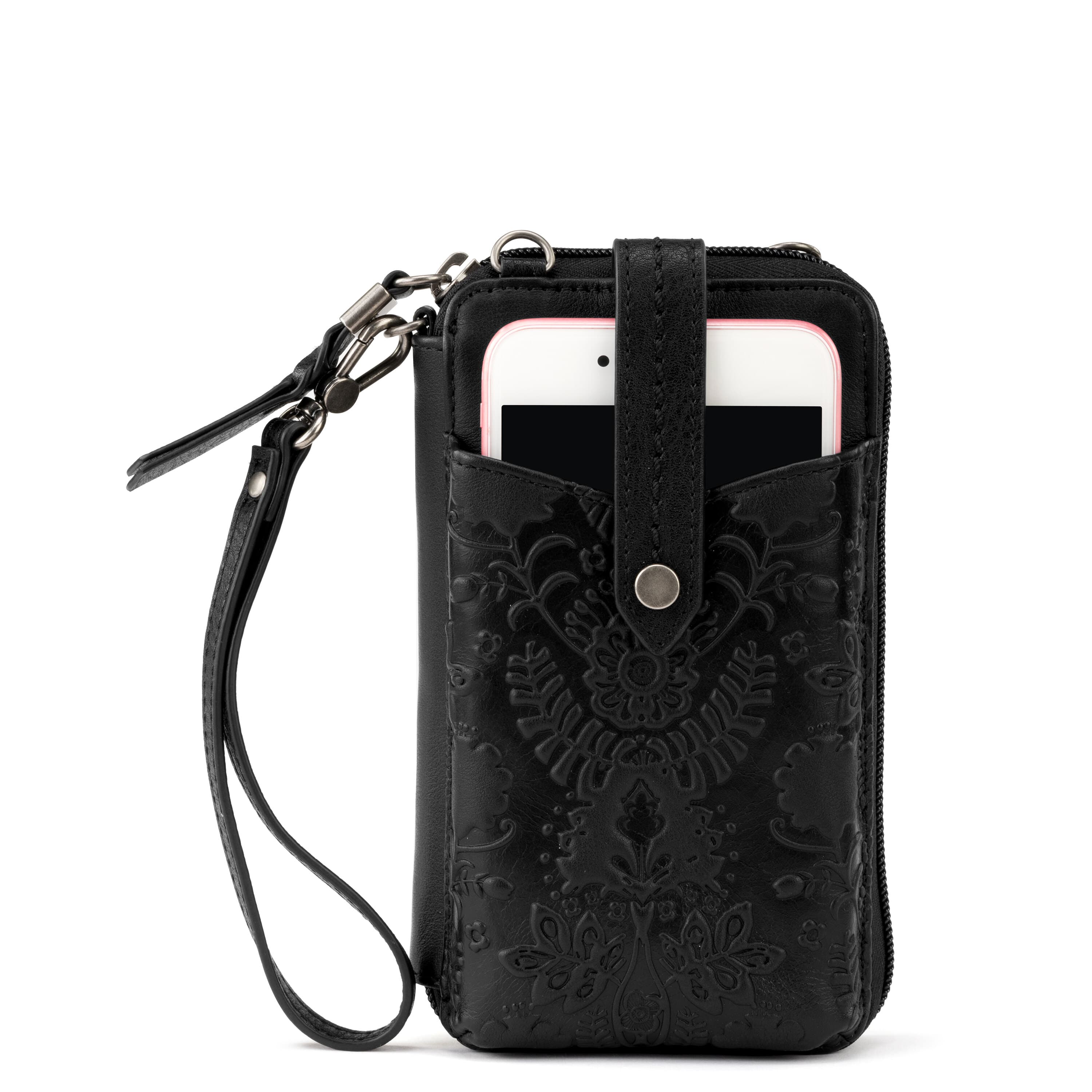The Sak Silverlake Smartphone Wallet - Leather - Black Floral Embossed