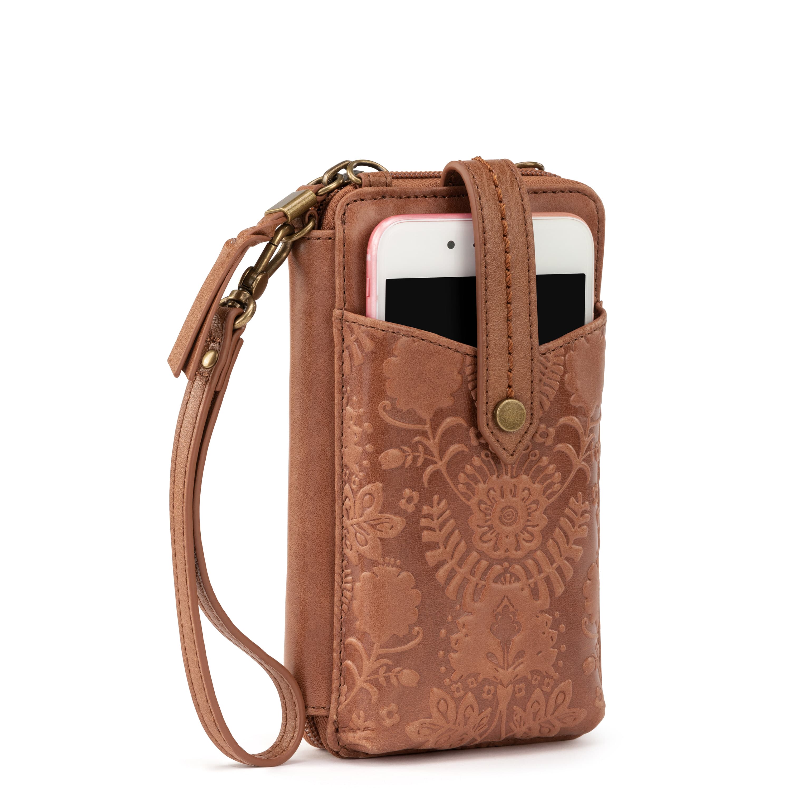 The Sak Silverlake Smartphone Wallet - Leather - Tobacco Floral Embossed