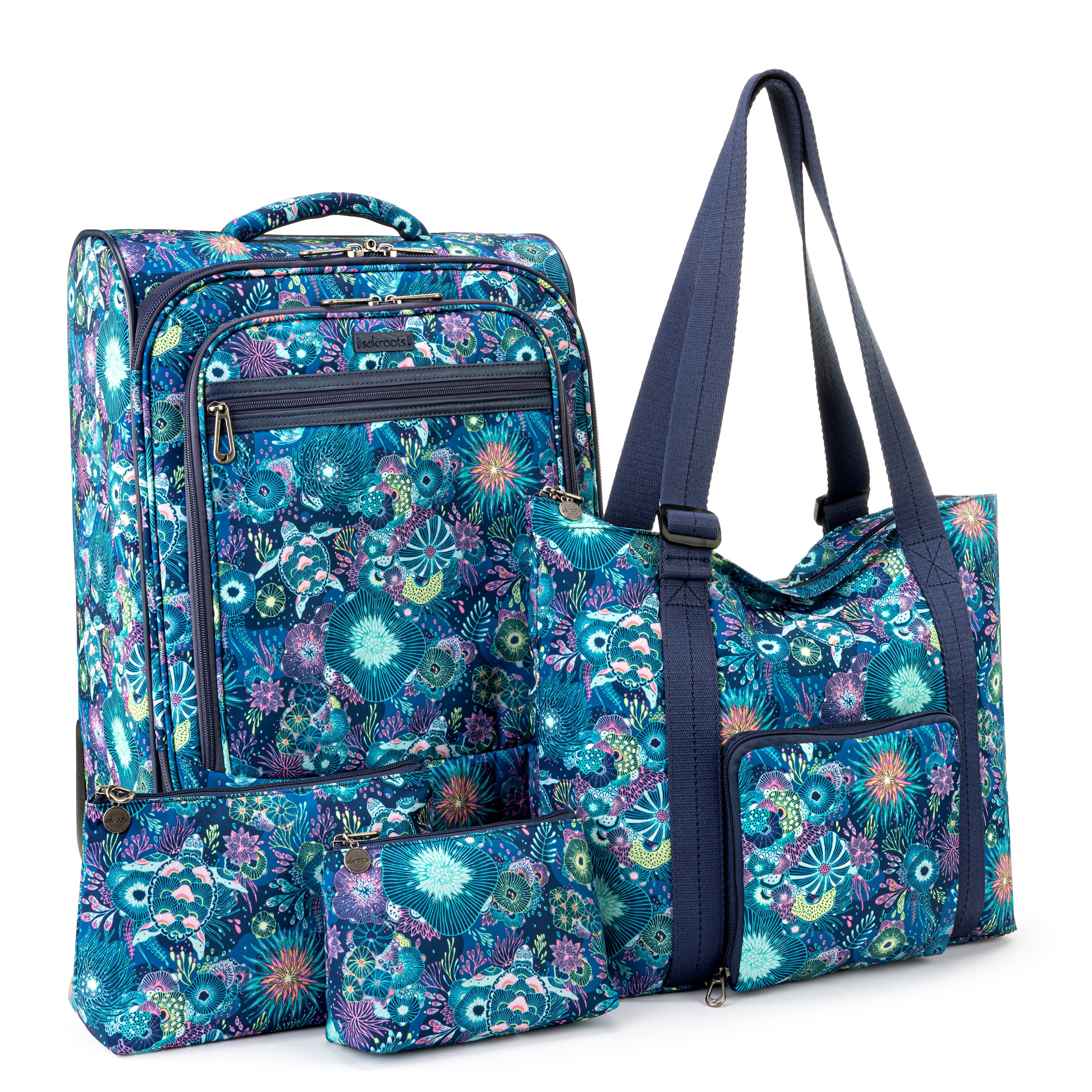 Sakroots On The Go 21" Spinner Luggage Bundle - EcoTwill - Royal Blue Seascape