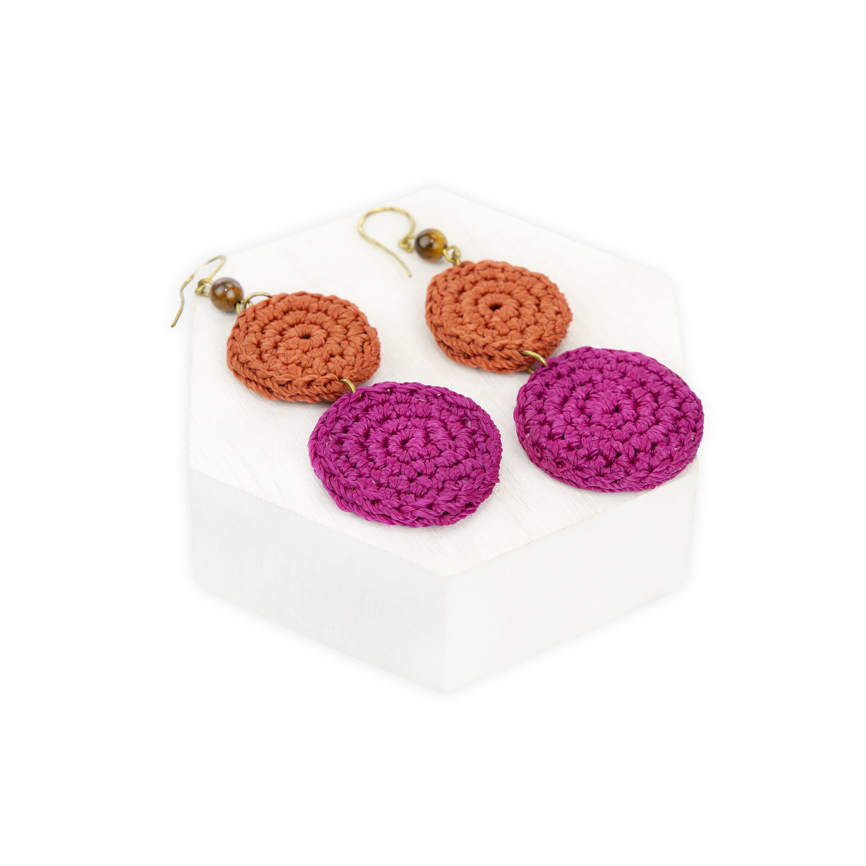 The Sak Jasper Double Disc Earrings - Hand Crochet - Pinkberry Cayen Block