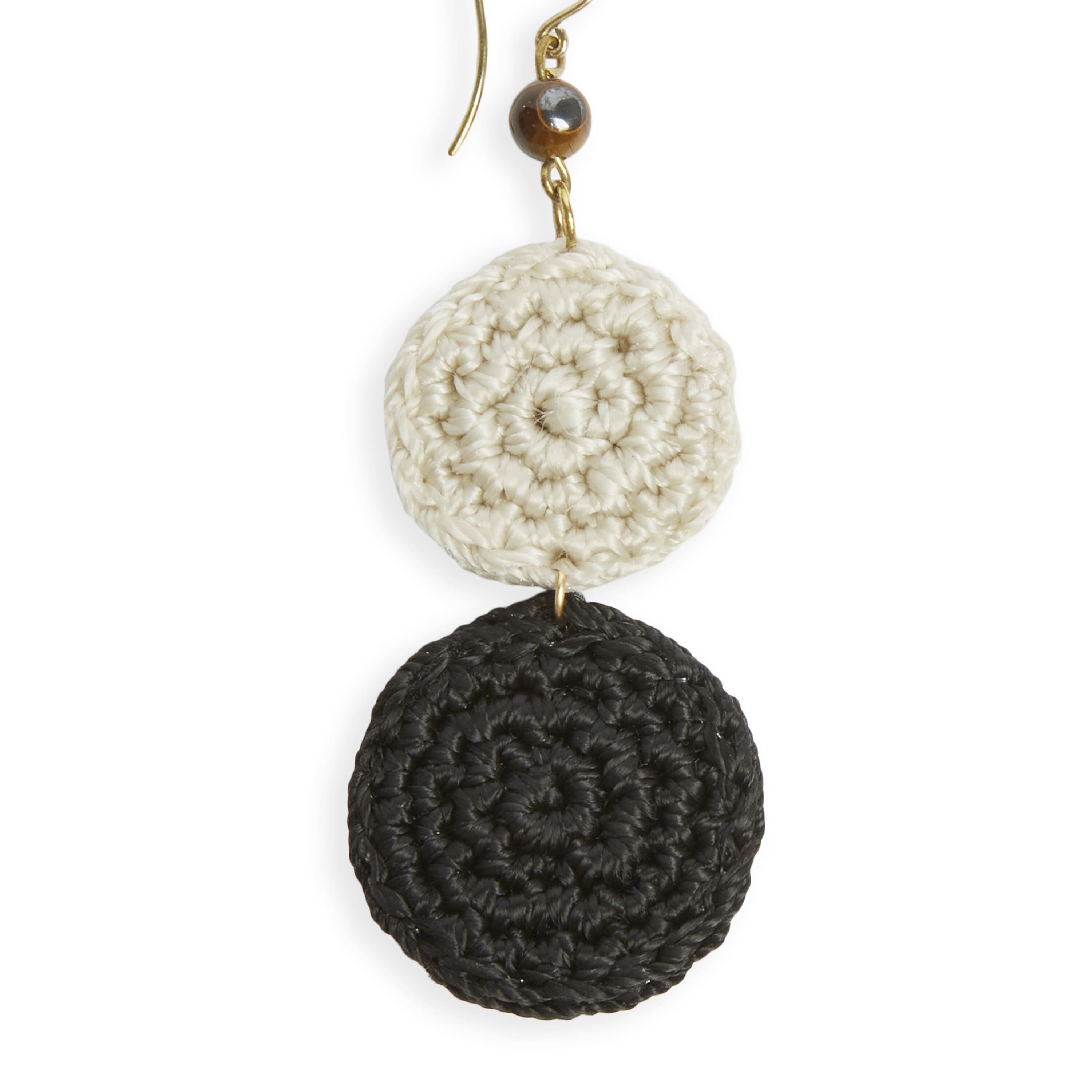The Sak Jasper Double Disc Earrings - Hand Crochet - Black and Natural
