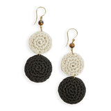The Sak Jasper Double Disc Earrings - Hand Crochet - Black and Natural