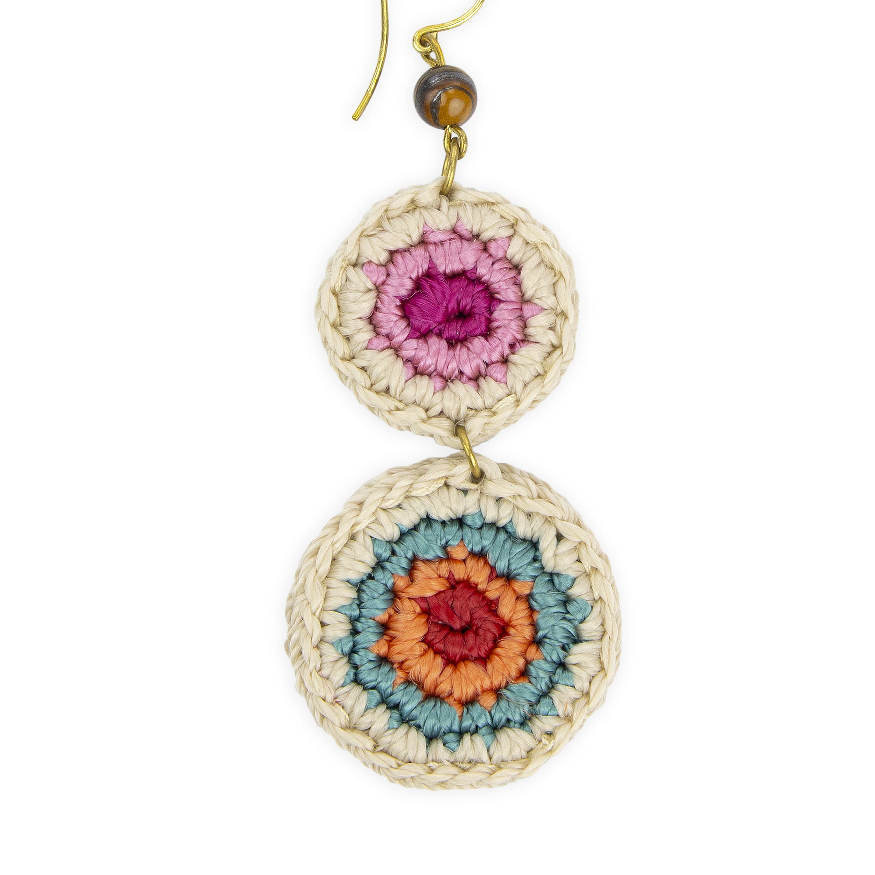 The Sak Jasper Double Disc Earrings - Hand Crochet - Beach Stripe
