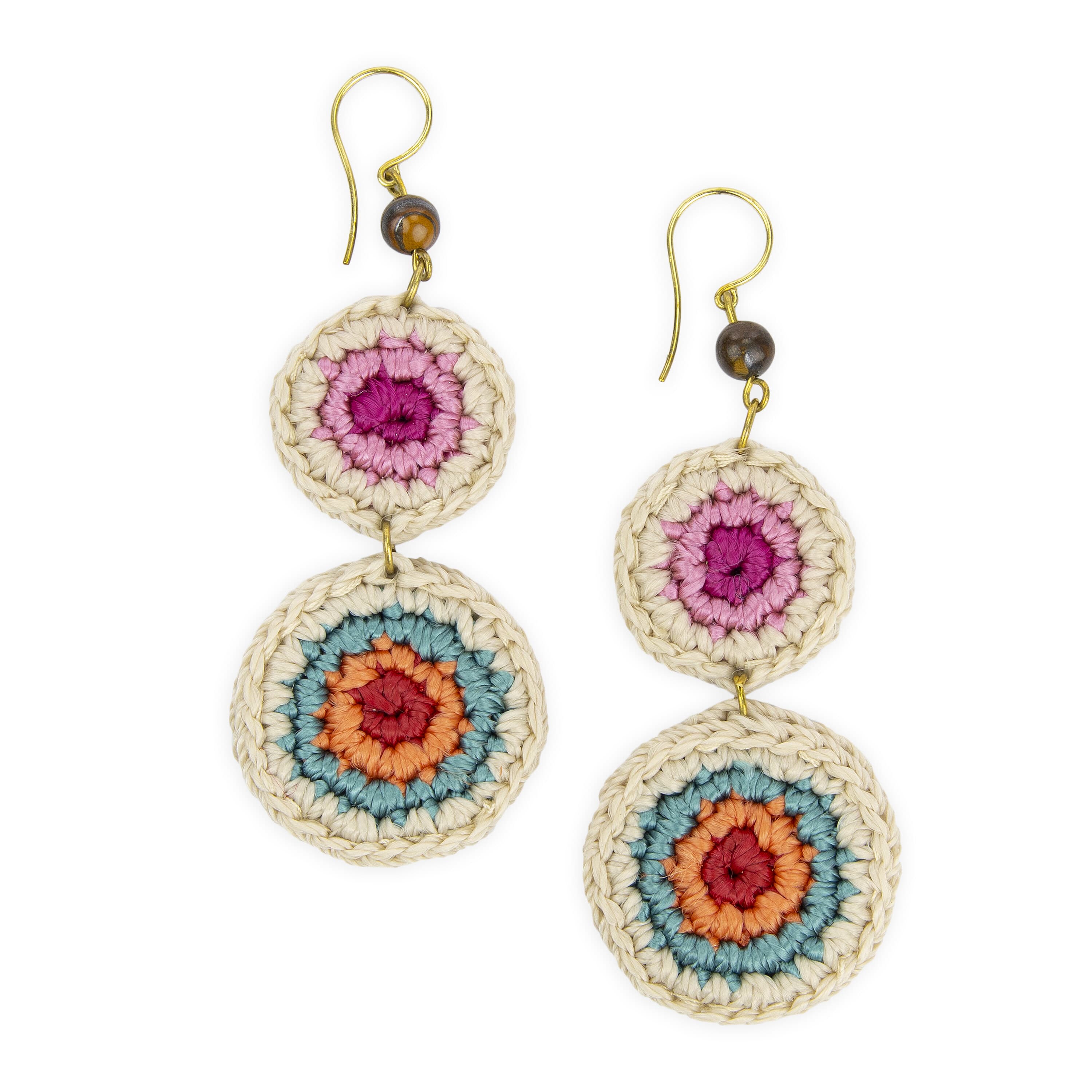 The Sak Jasper Double Disc Earrings - Hand Crochet - Beach Stripe