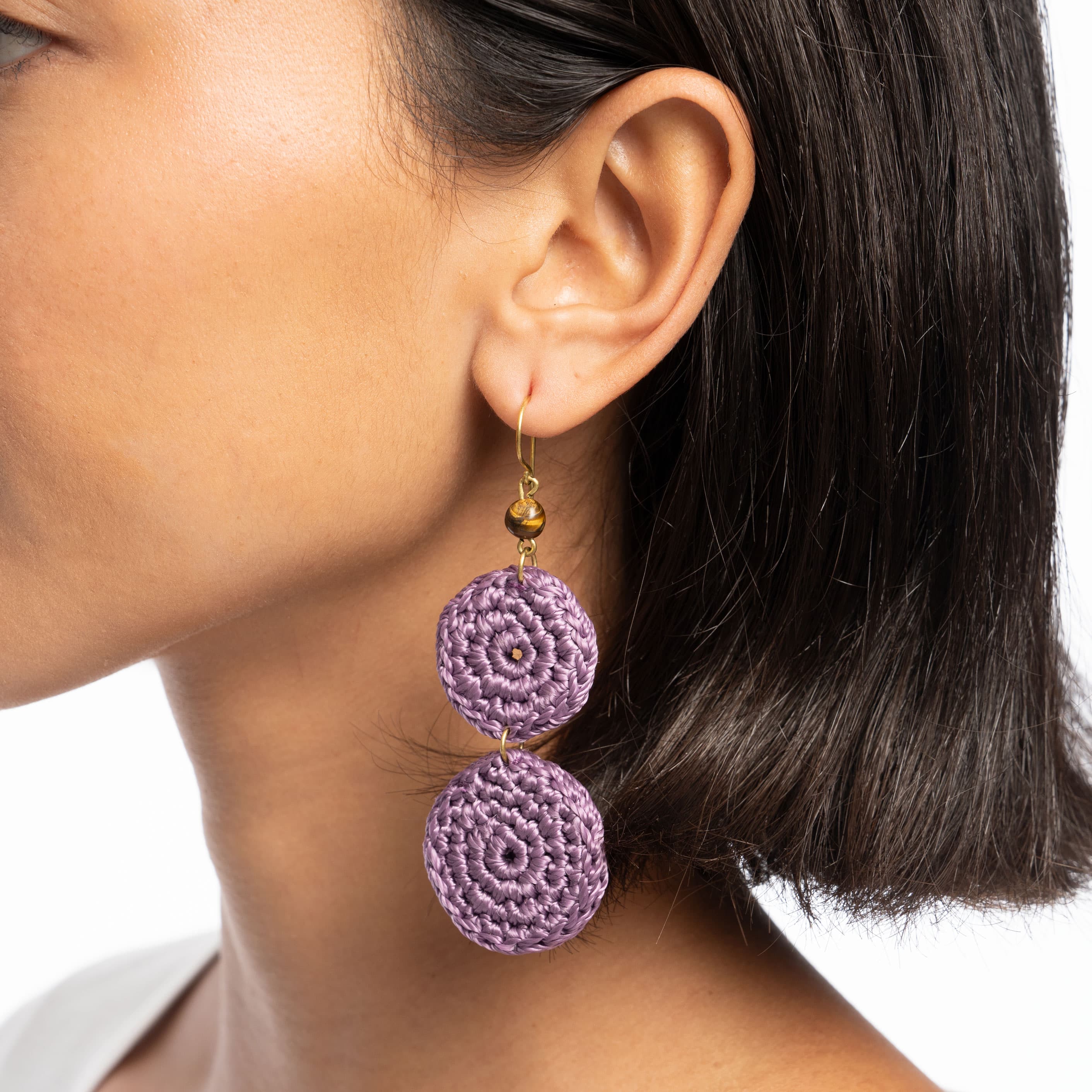 The Sak Jasper Double Disc Earrings - Hand Crochet - Heather