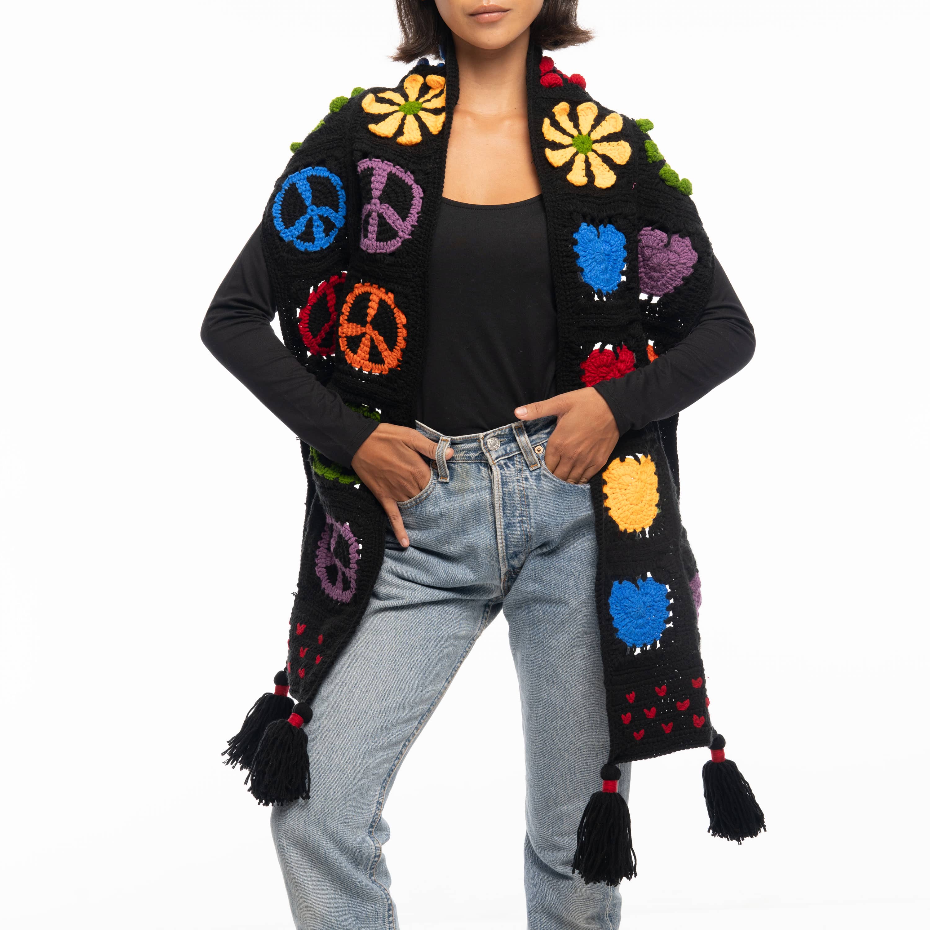 The Sak Haven Cozy Scarf - Hand Crochet - Black Peace And Love