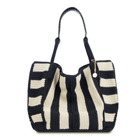The Sak Los Feliz Large Tote - Hand Crochet - Black Stripe