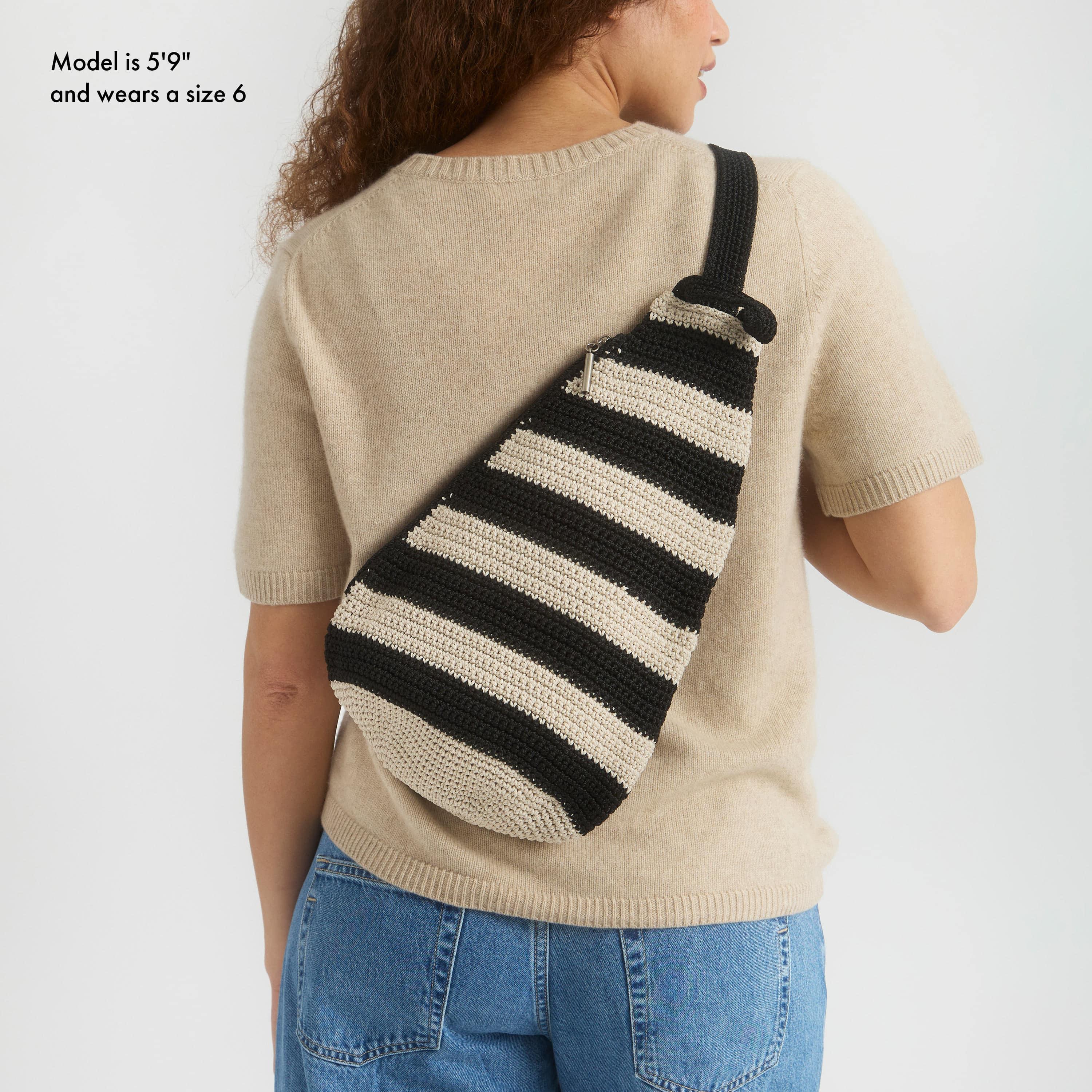 The Sak Geo Sling Backpack - Hand Crochet - Black Stripe