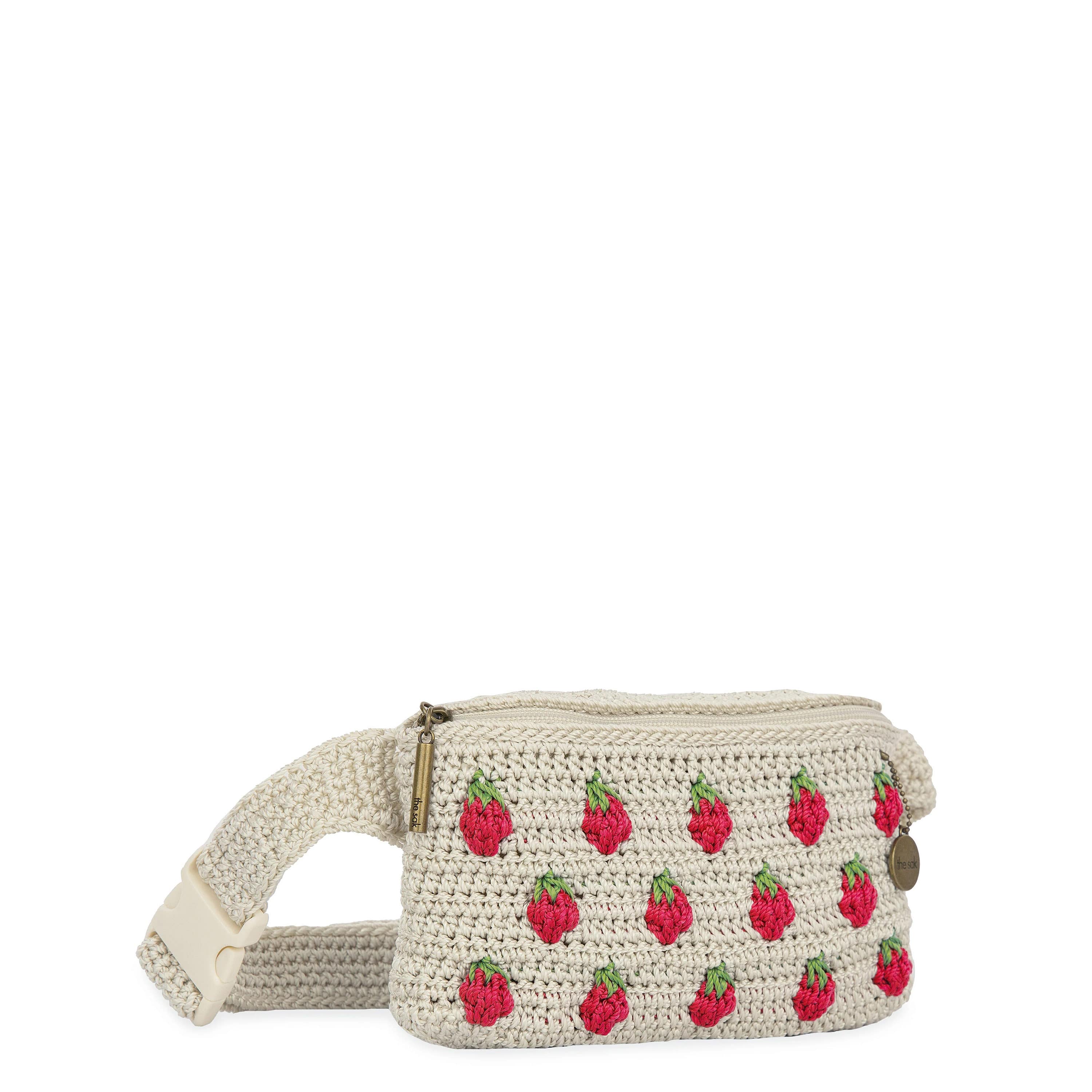 The Sak Caraway Small Belt Bag - Hand Crochet - Natural Strawberries