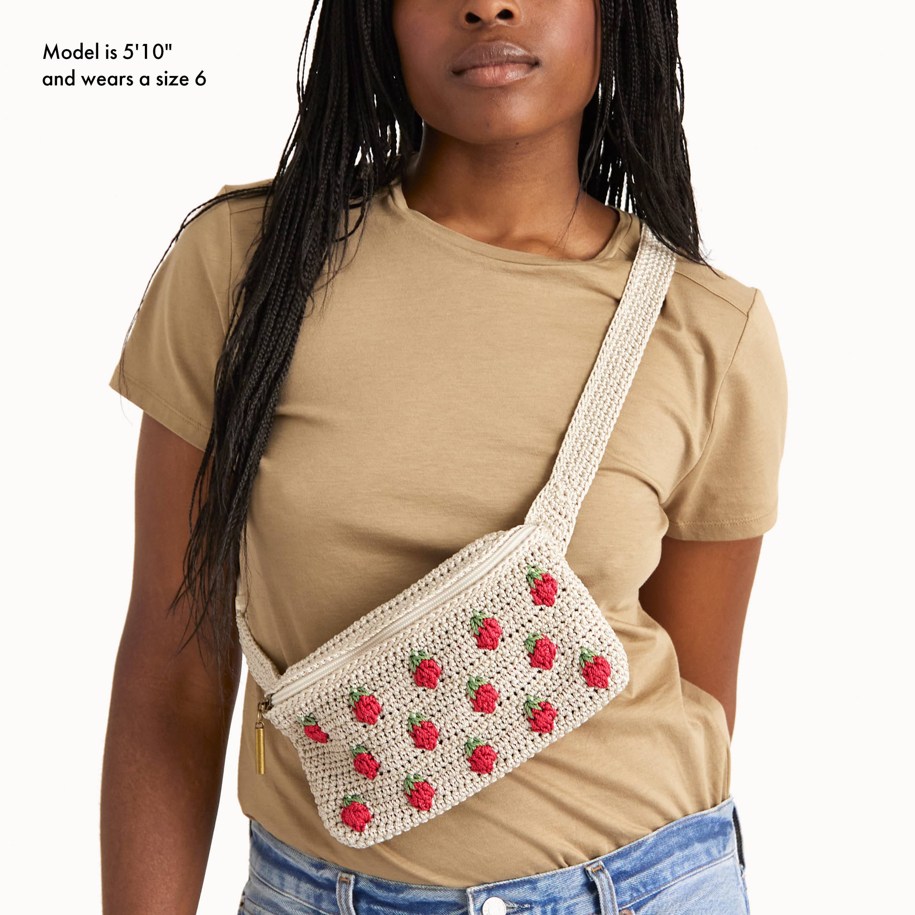The Sak Caraway Small Belt Bag - Hand Crochet - Natural Strawberries
