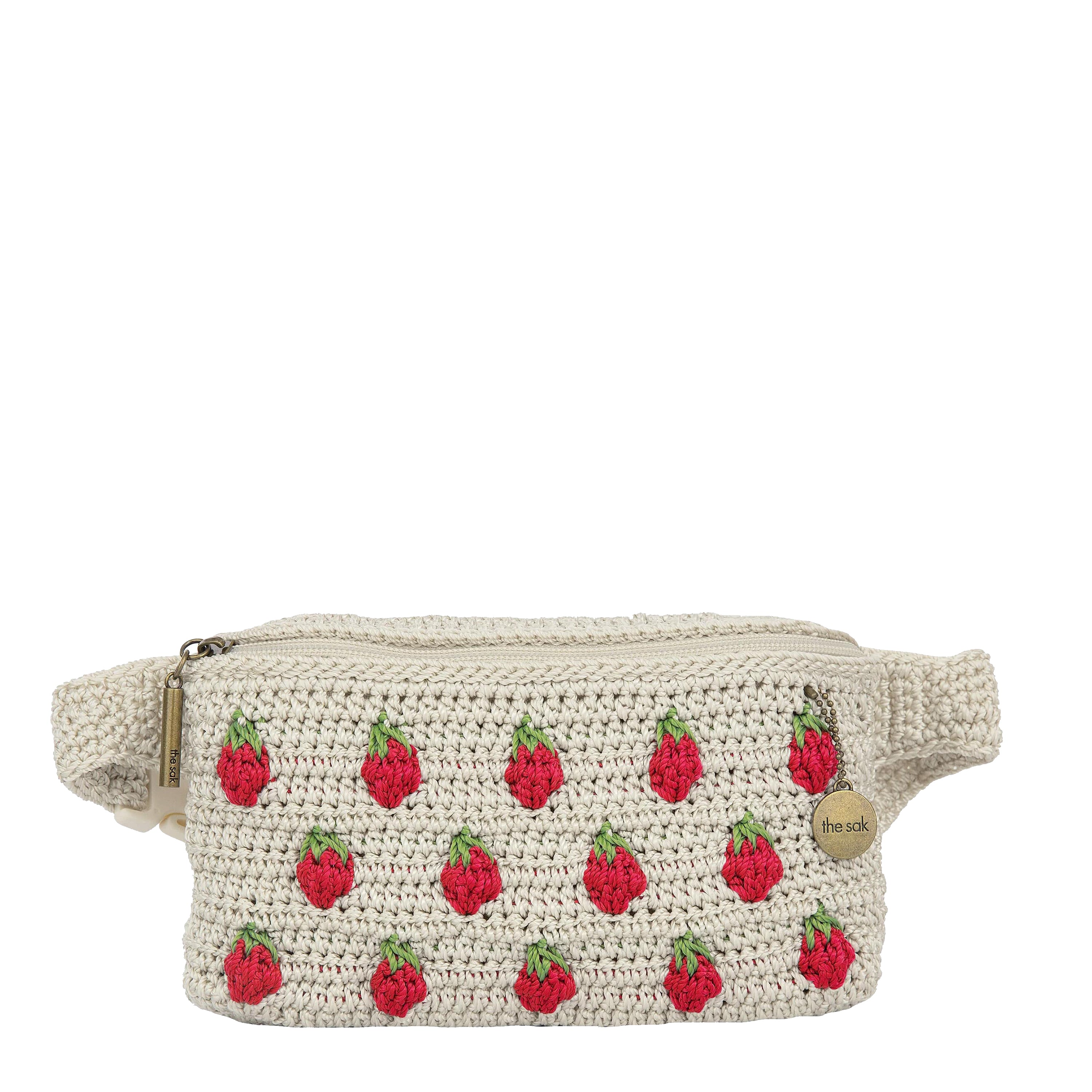 The Sak Caraway Small Belt Bag - Hand Crochet - Natural Strawberries