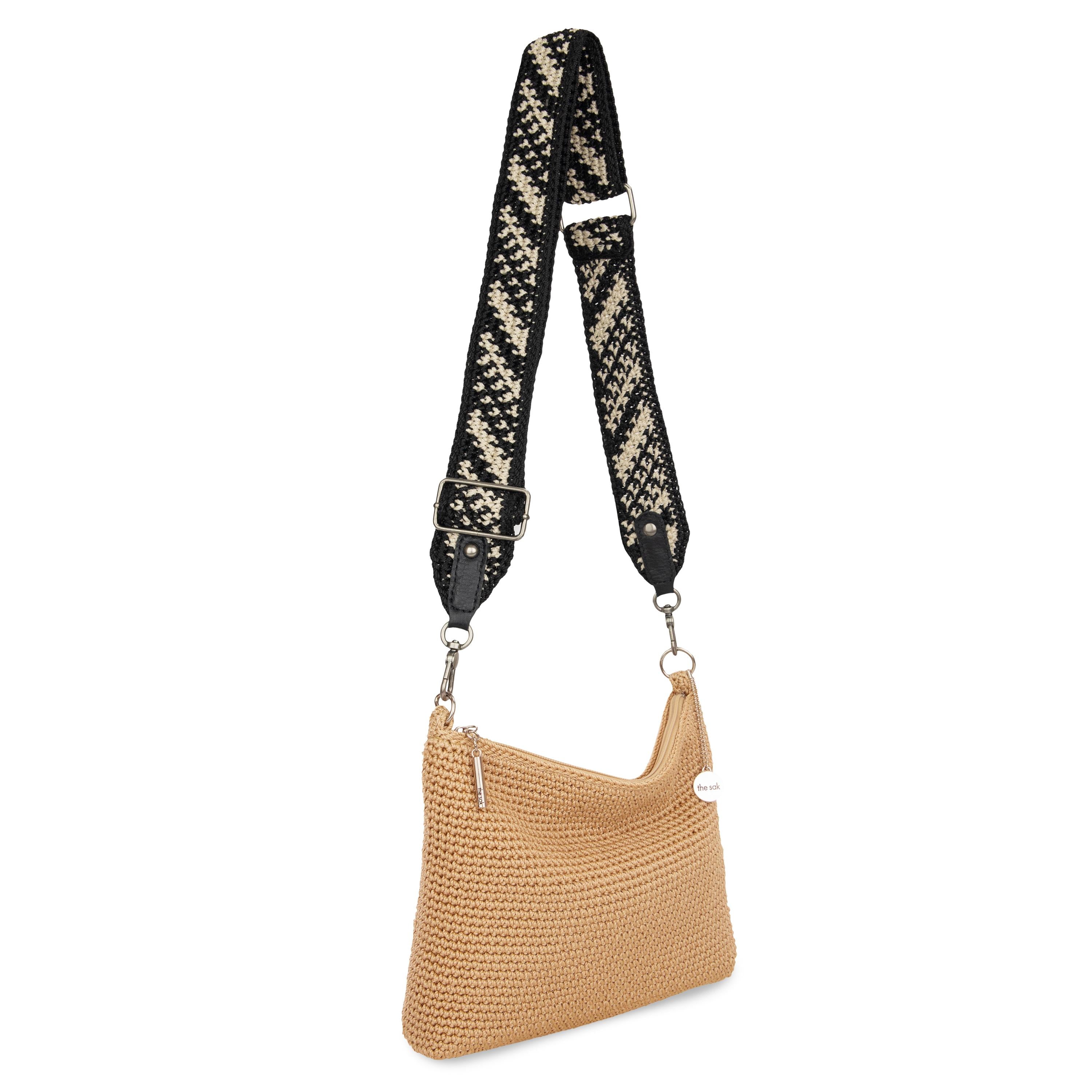 The Sak Crochet Crossbody Strap - Hand Crochet - Black Diagonal Stripe