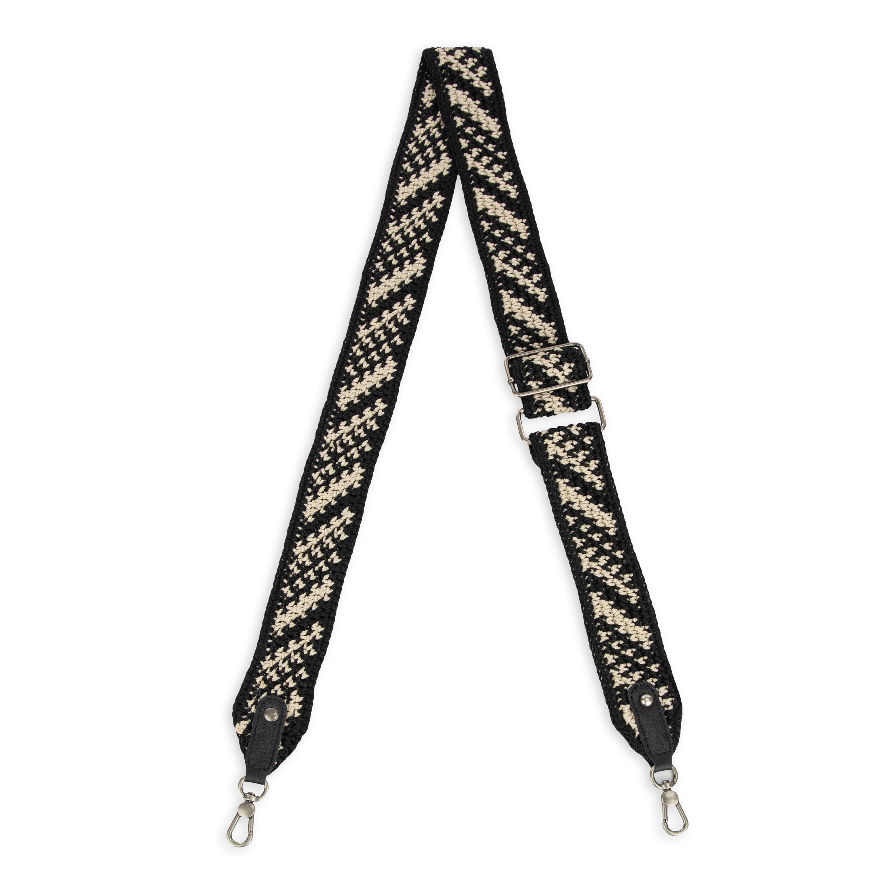 The Sak Crochet Crossbody Strap - Hand Crochet - Black Diagonal Stripe
