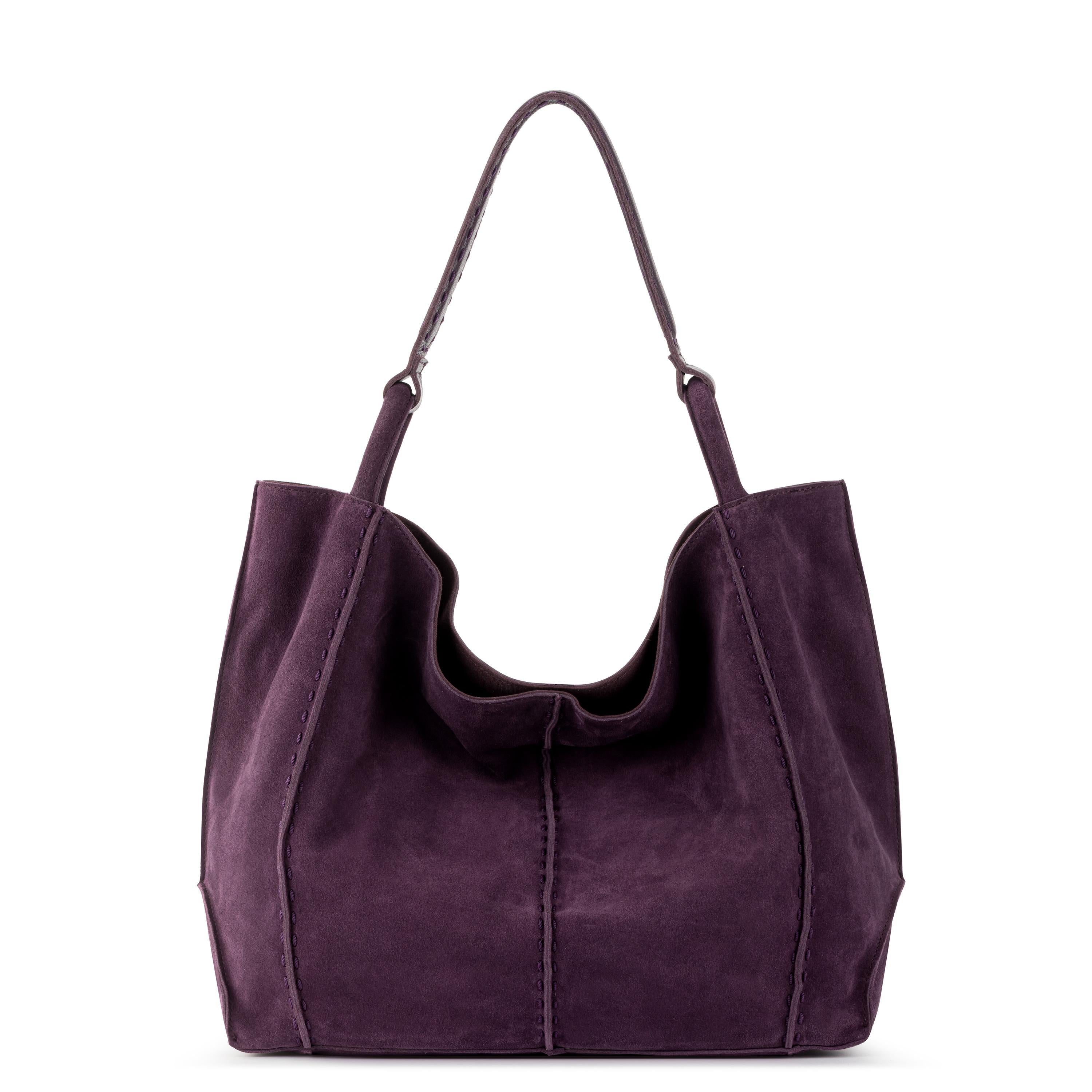 The Sak Los Feliz Large Tote and Iris Smartphone Wallet Bundle - Leather - Aubergine Suede