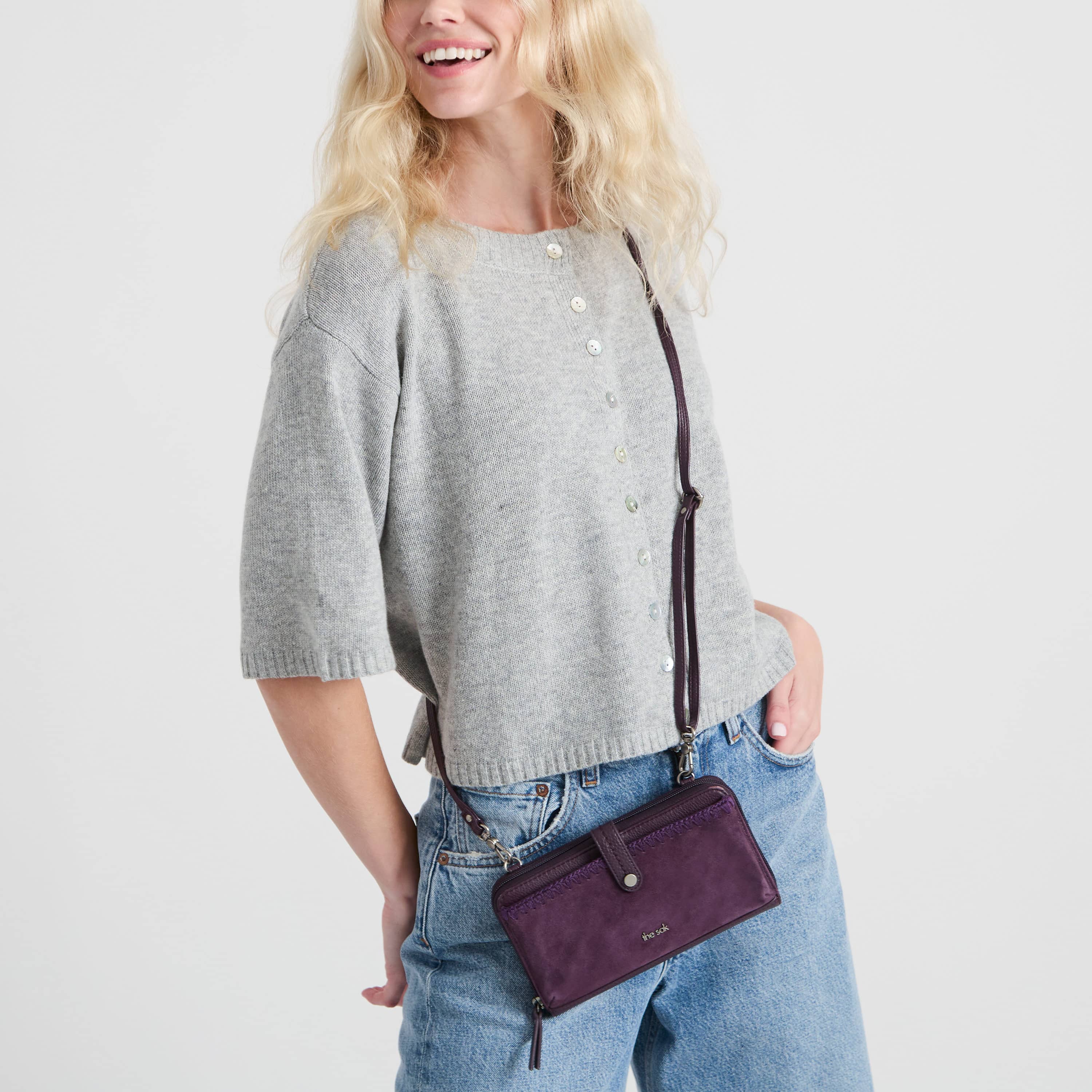 The Sak Iris Smartphone Wallet - Leather - Aubergine Suede