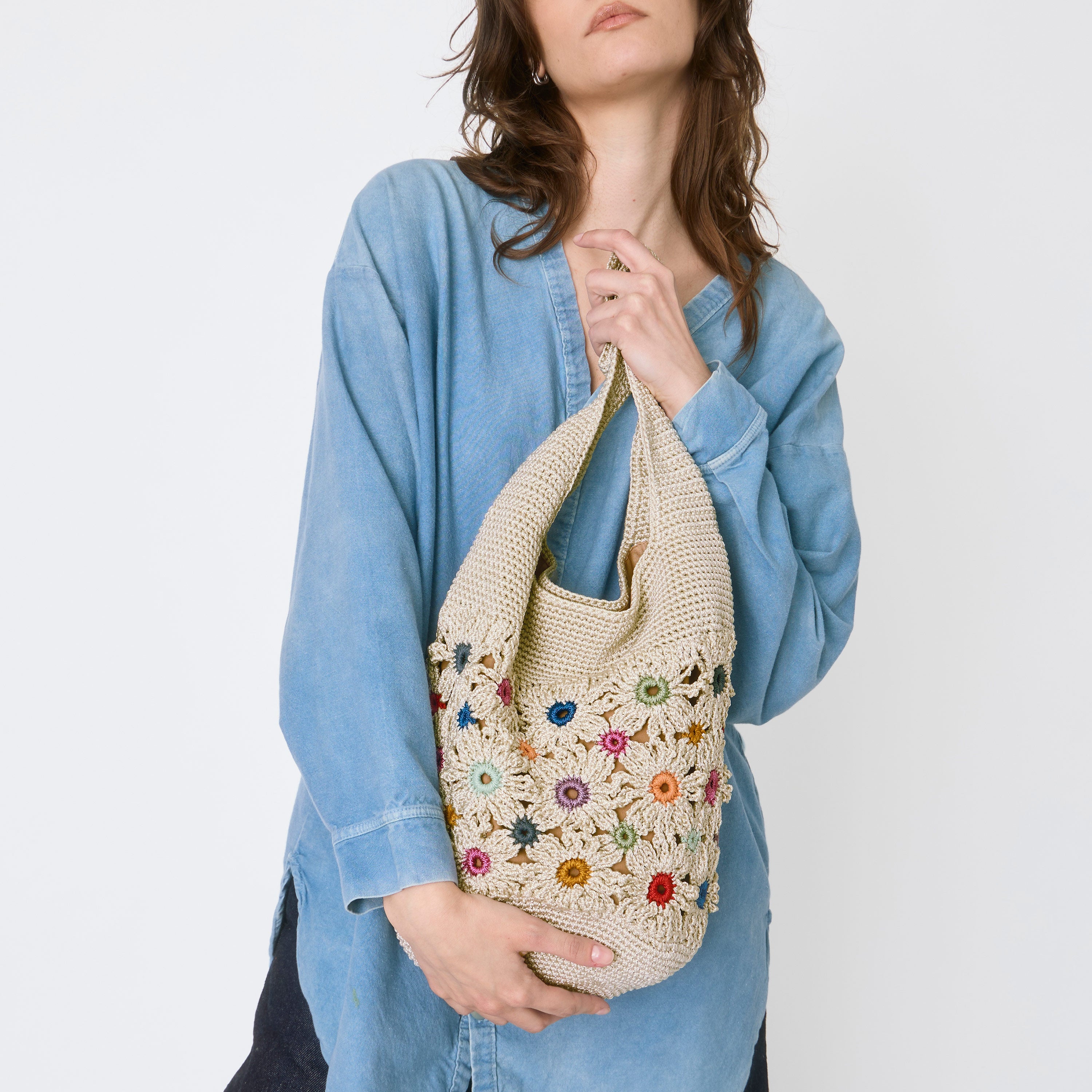 The Sak 120 Hobo - Hand Crochet - Natural Multi Flowers