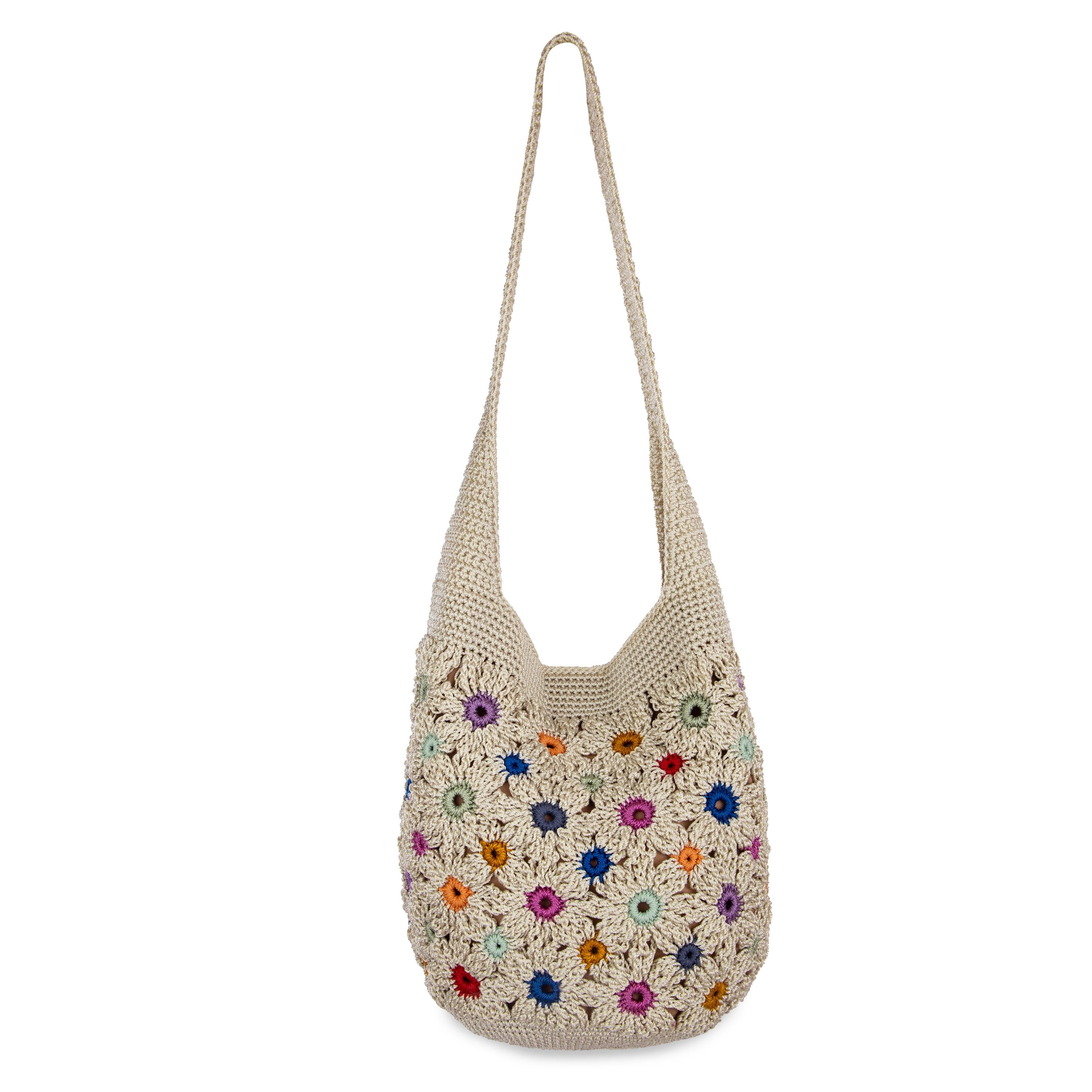 The Sak 120 Hobo - Hand Crochet - Natural Multi Flowers