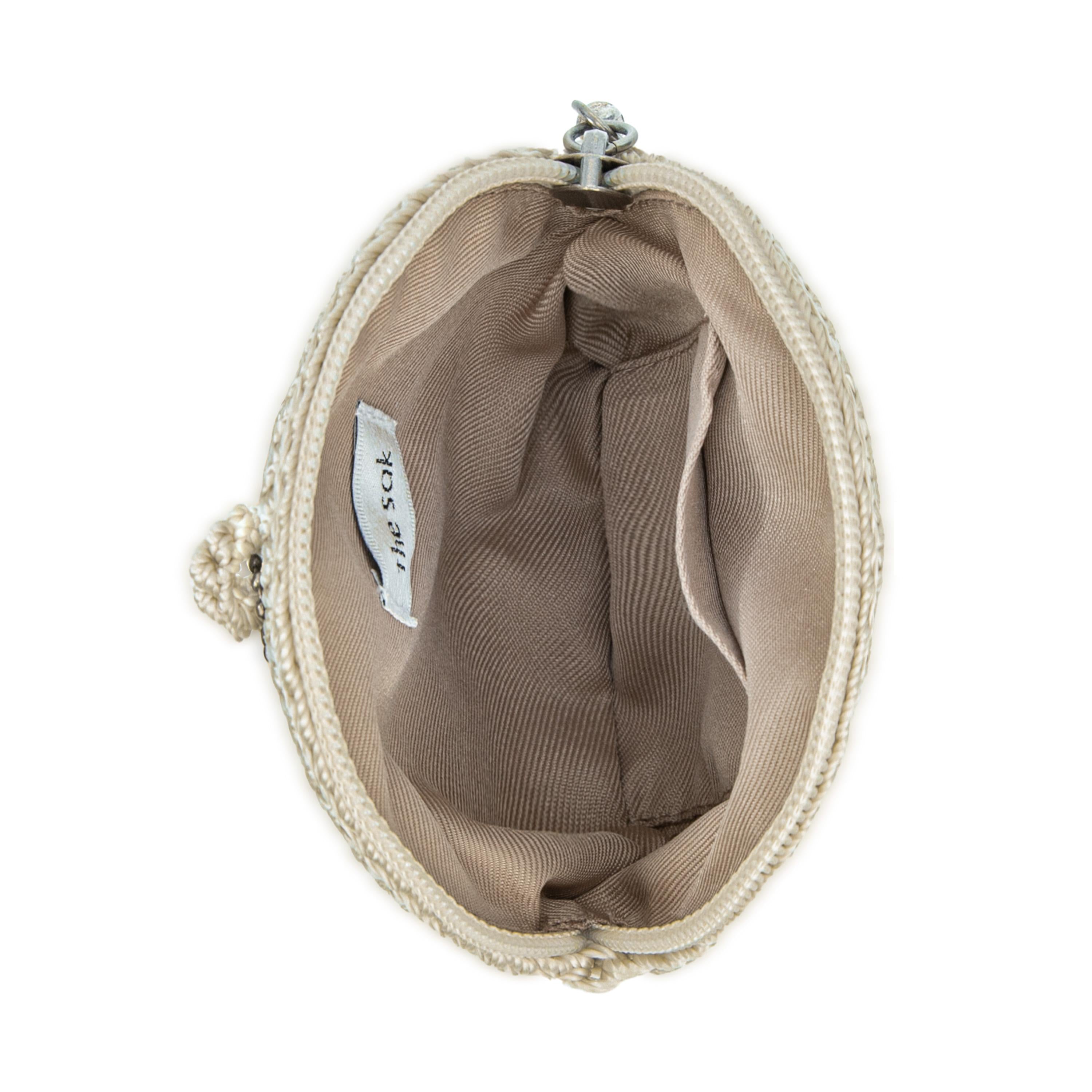 The Sak Circle Coin Pouch - Hand Crochet - Natural Black Heart