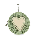 The Sak Circle Coin Pouch - Hand Crochet - Seafoam Stone Heart