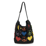 The Sak Lanie Market Tote - Hand Crochet - Black Peace And Love