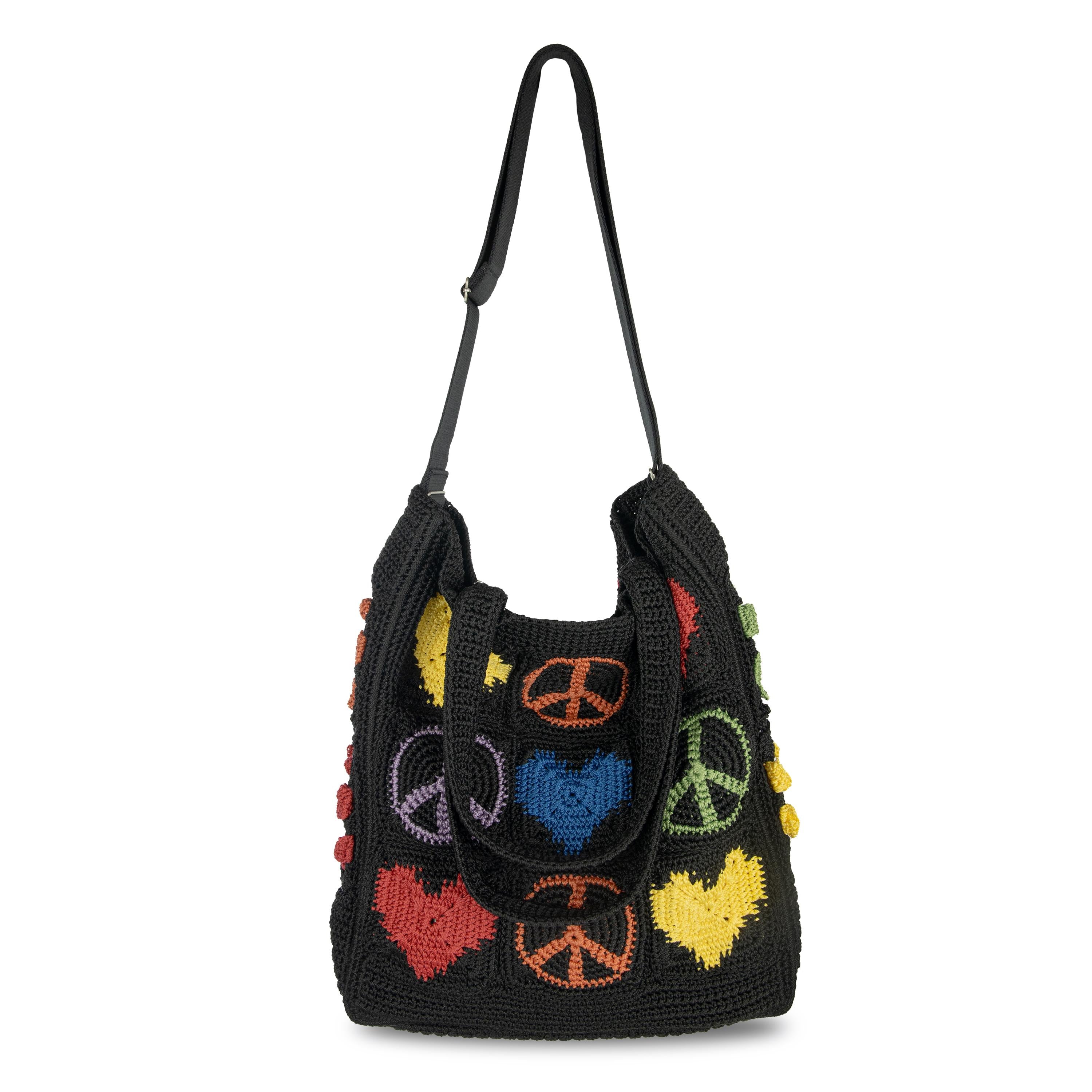 The Sak Lanie Market Tote - Hand Crochet - Black Peace And Love