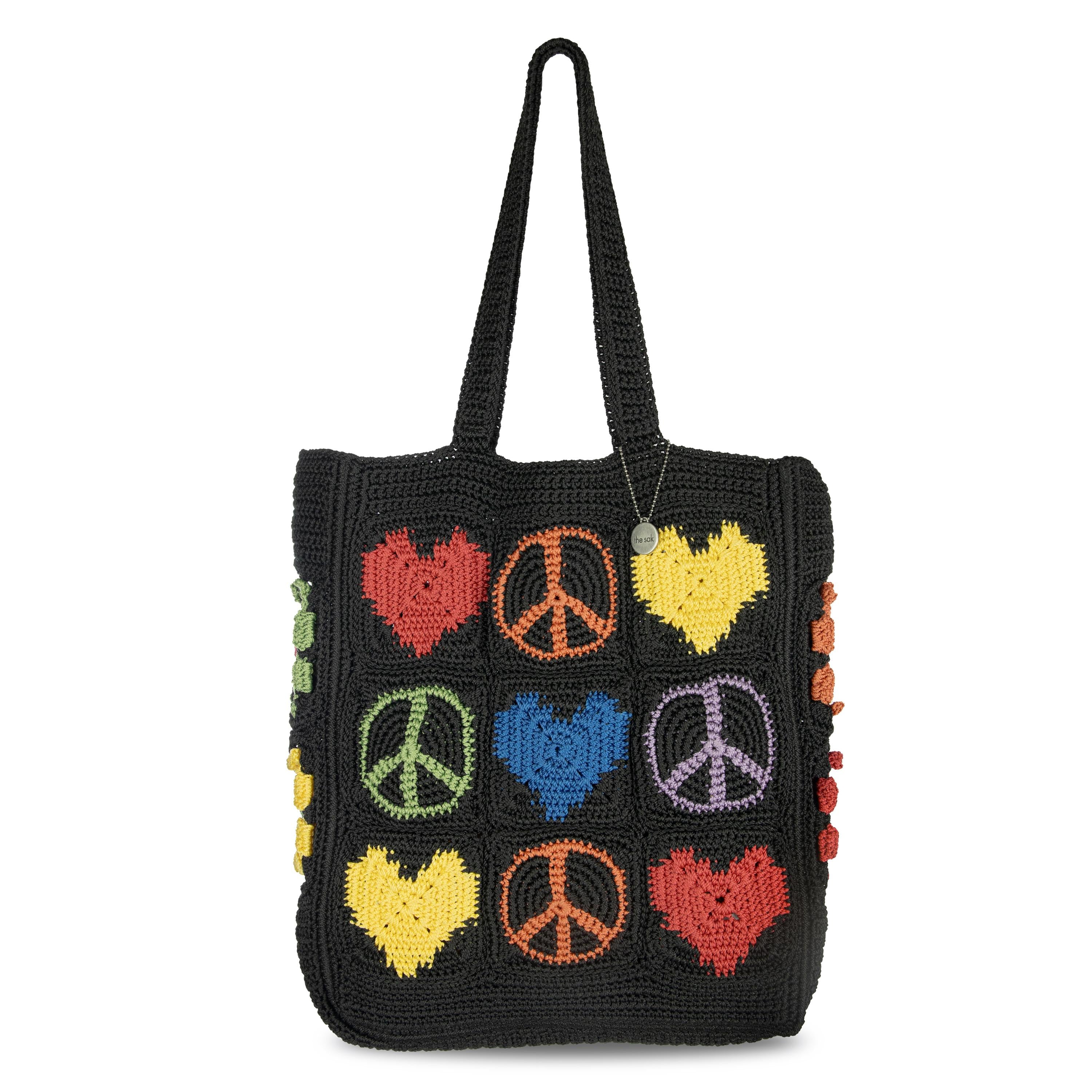 The Sak Lanie Market Tote - Hand Crochet - Black Peace And Love