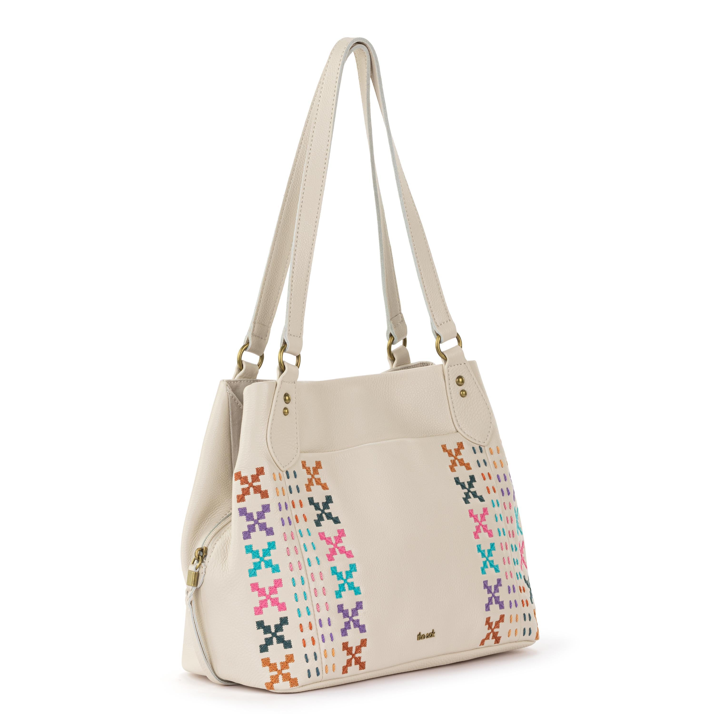 The Sak Melrose Satchel - Leather - Stone Multi Needlepoint