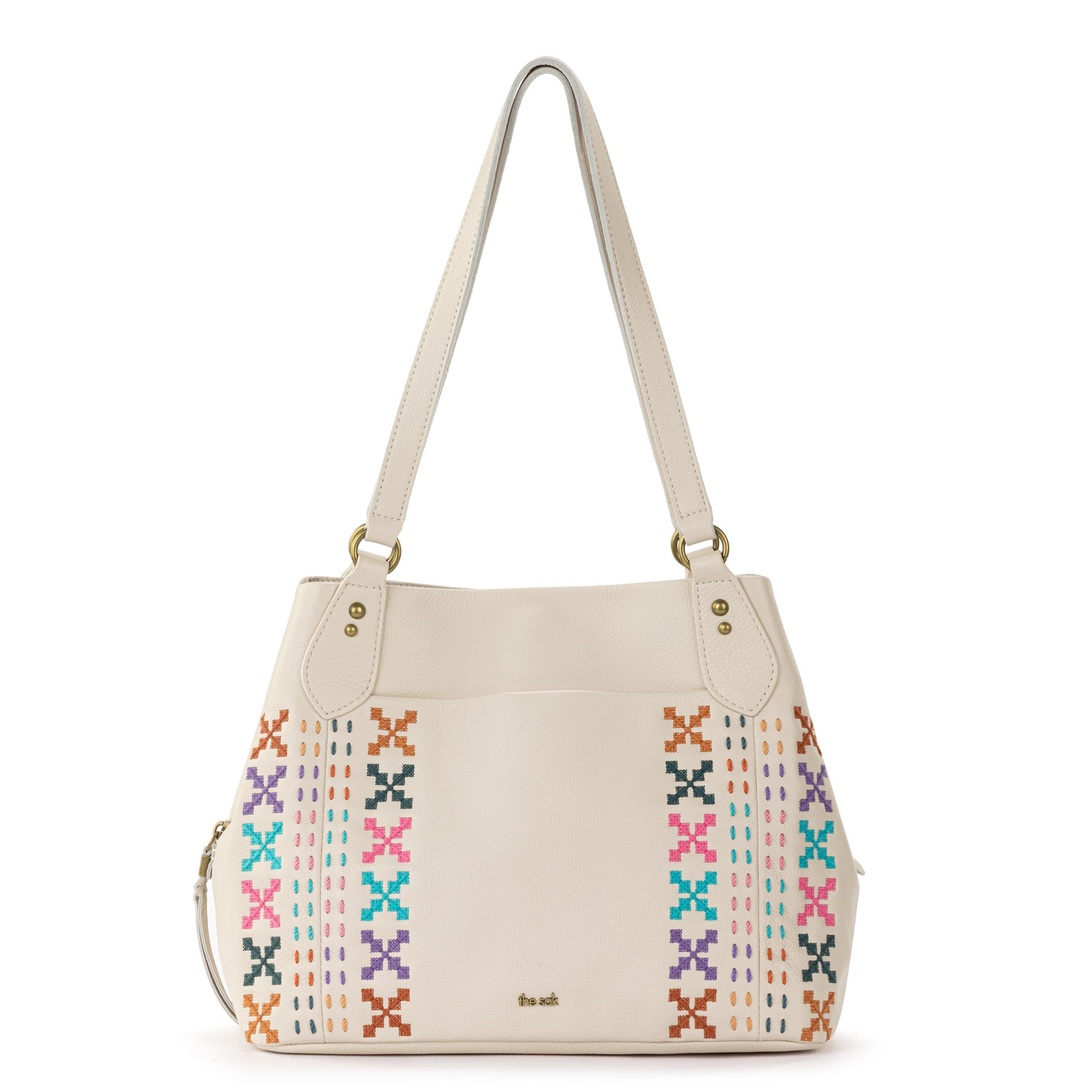 The Sak Melrose Satchel - Leather - Stone Multi Needlepoint