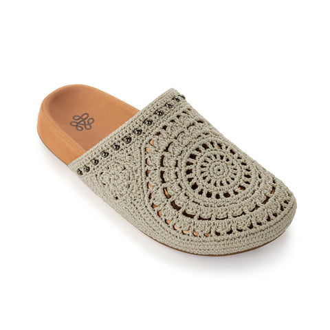The Sak Bolinas Clog - Hand Crochet - Natural Grey Medallion