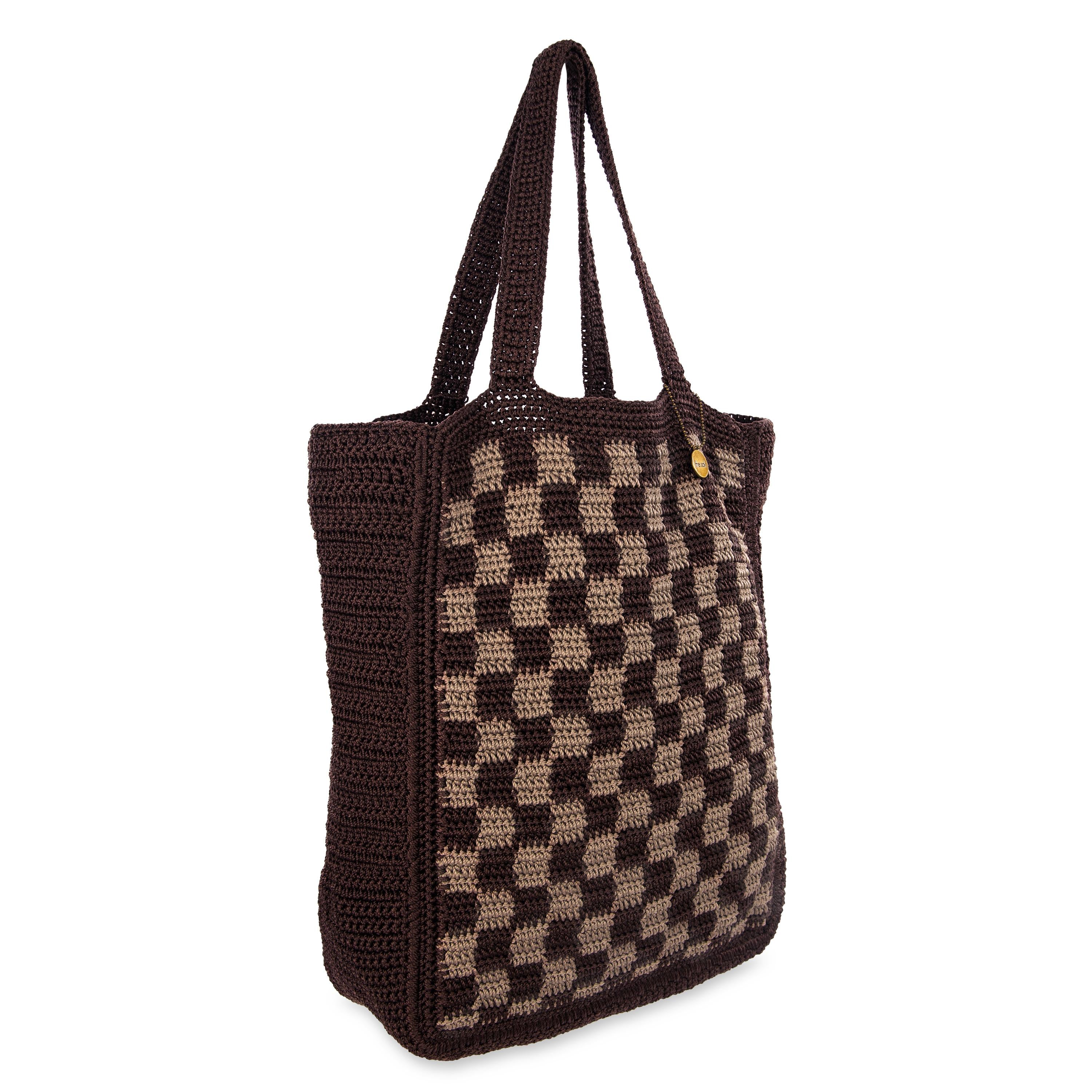 The Sak Lanie Market Tote - Hand Crochet - Brown Check
