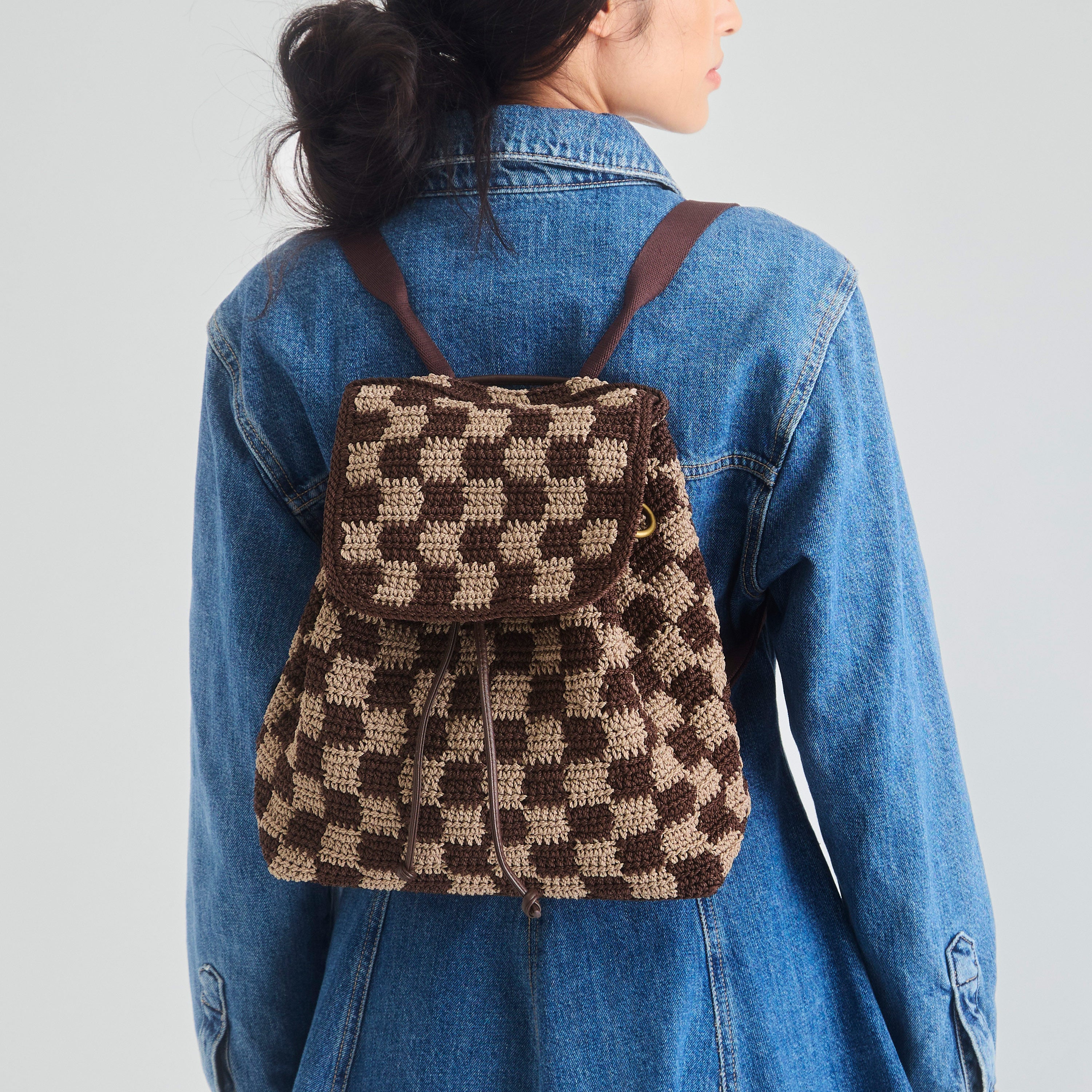 The Sak Sayulita Backpack - Hand Crochet - Brown Check