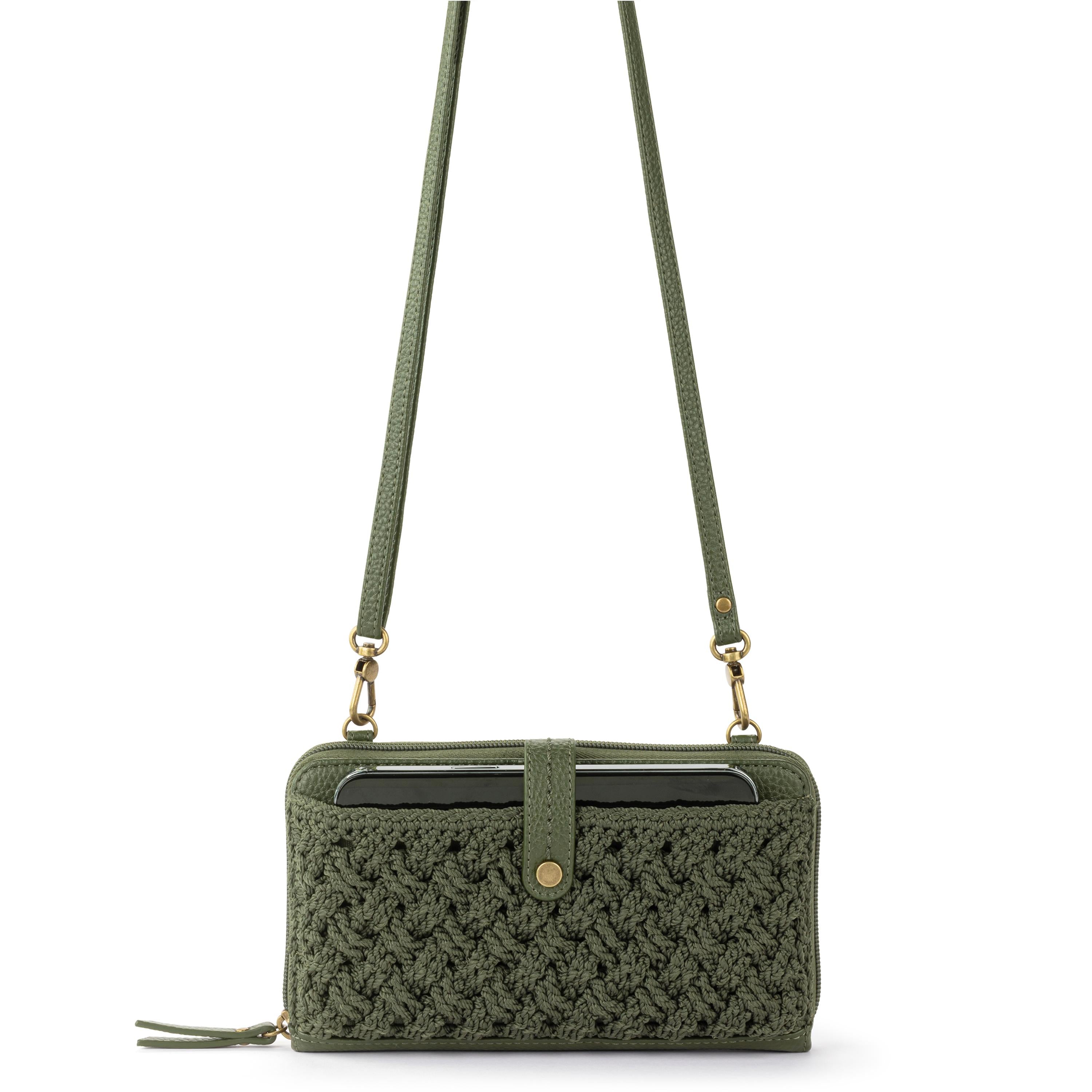 The Sak Iris Smartphone Wallet - Hand Crochet - Moss Cozy Weave