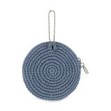 The Sak Circle Coin Pouch - Hand Crochet - Maritime Indigo Suede Heart