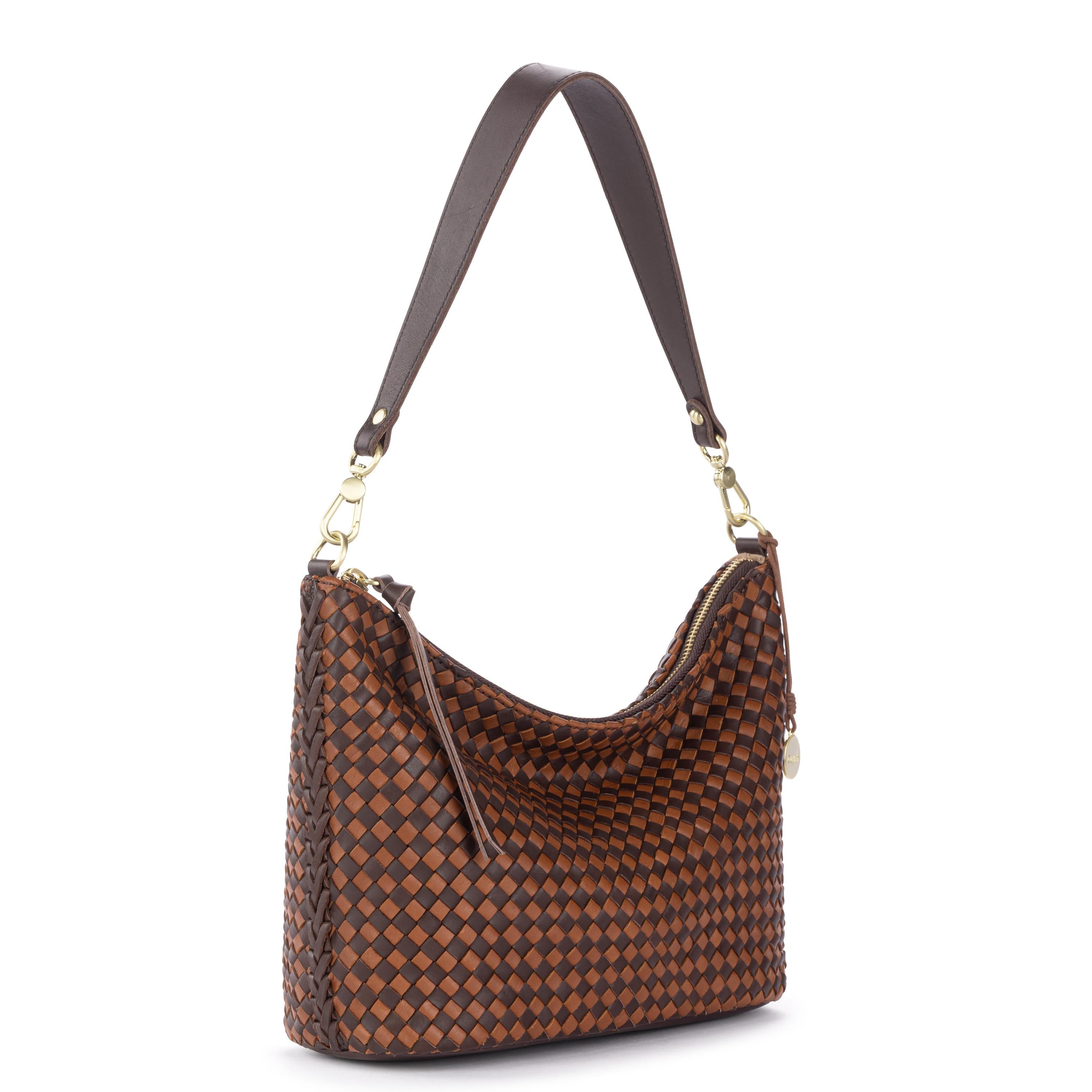 The Sak Juniper Small Hobo - Leather - Woven Mahogany Cognac