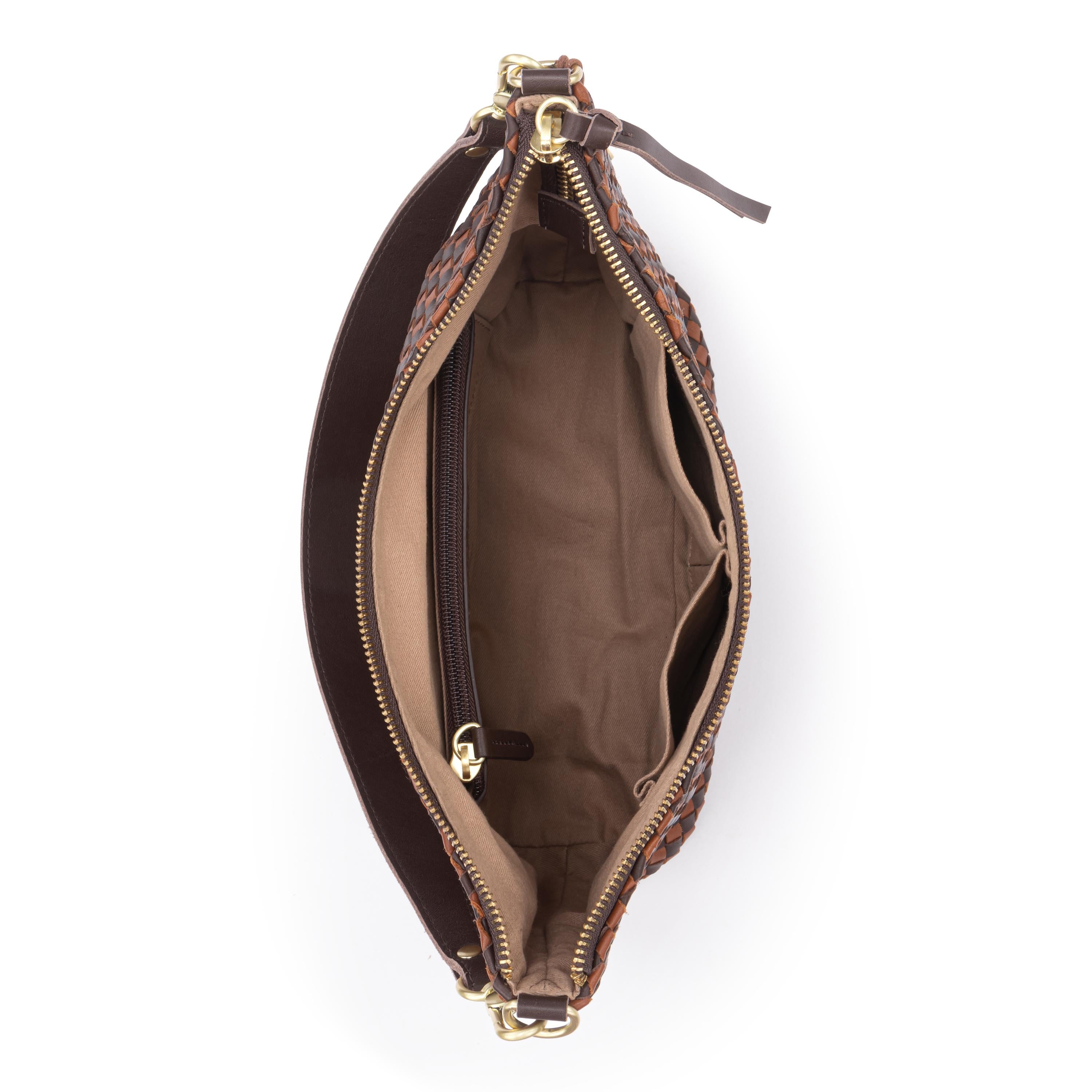 The Sak Juniper Small Hobo - Leather - Woven Mahogany Cognac