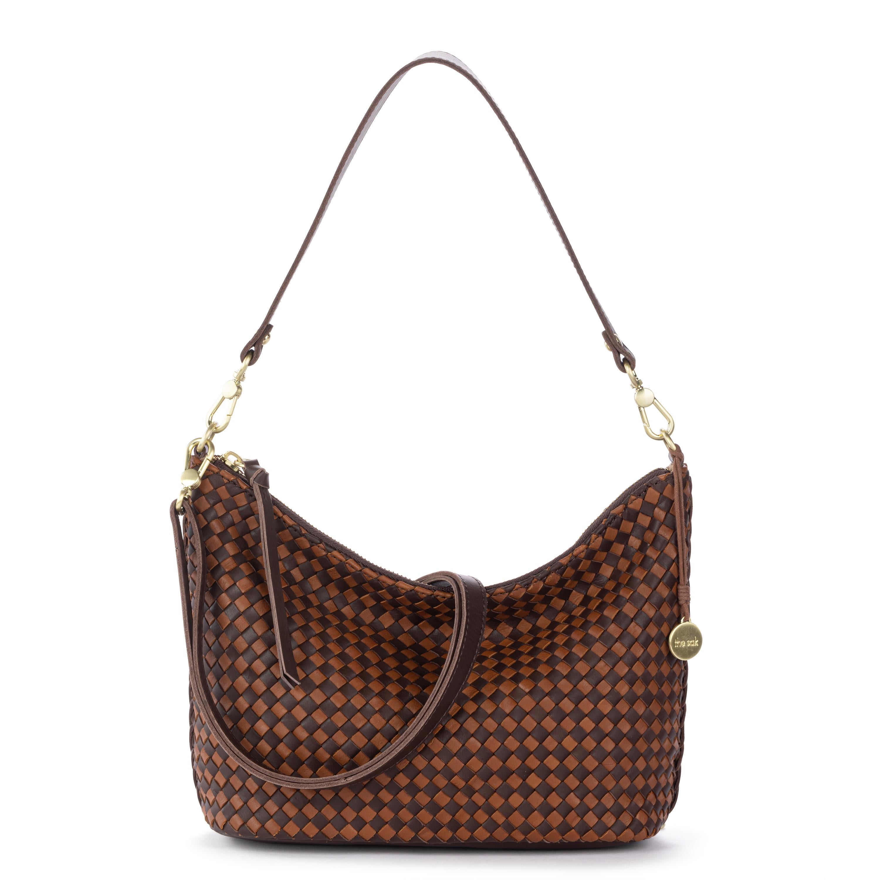 The Sak Juniper Small Hobo - Leather - Woven Mahogany Cognac