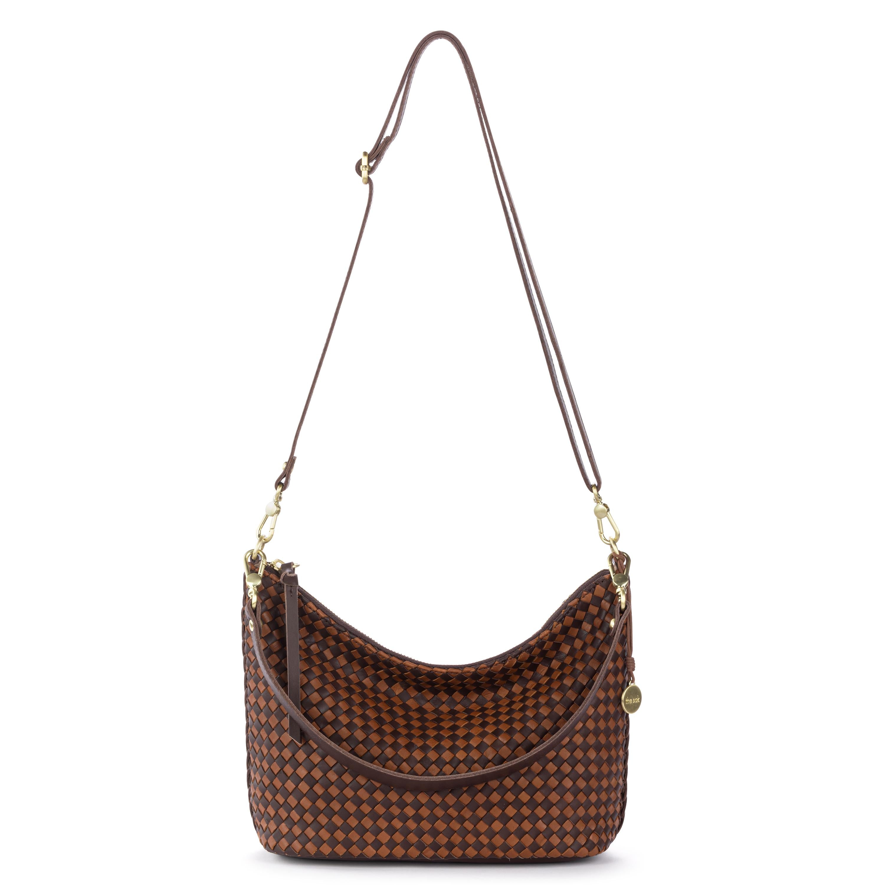 The Sak Juniper Small Hobo - Leather - Woven Mahogany Cognac