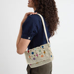 The Sak Marlow Flap Shoulder Bag - Hand Crochet - Natural Multi Flowers