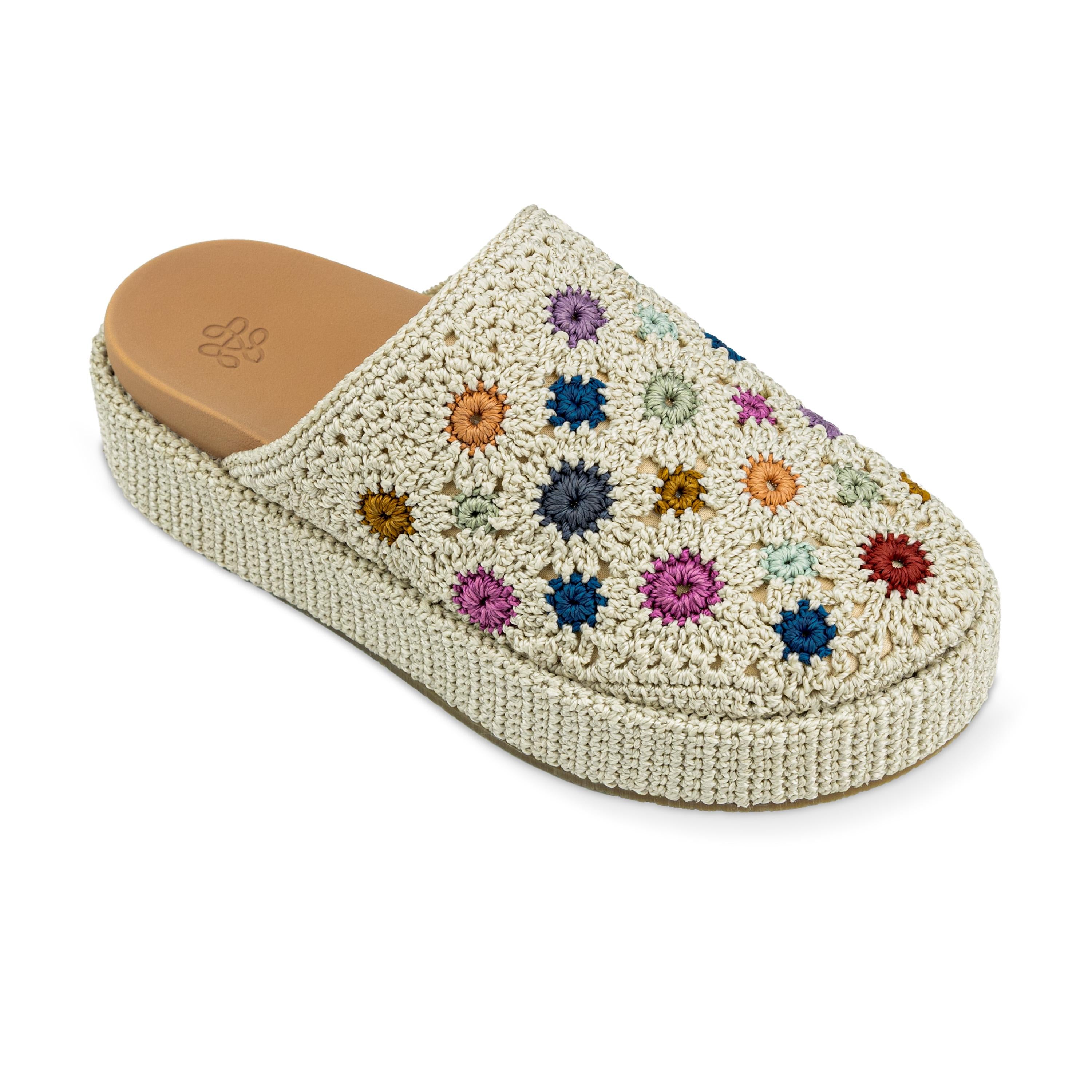 The Sak Bryn Platform Clog - Hand Crochet - Natural Multi Flowers